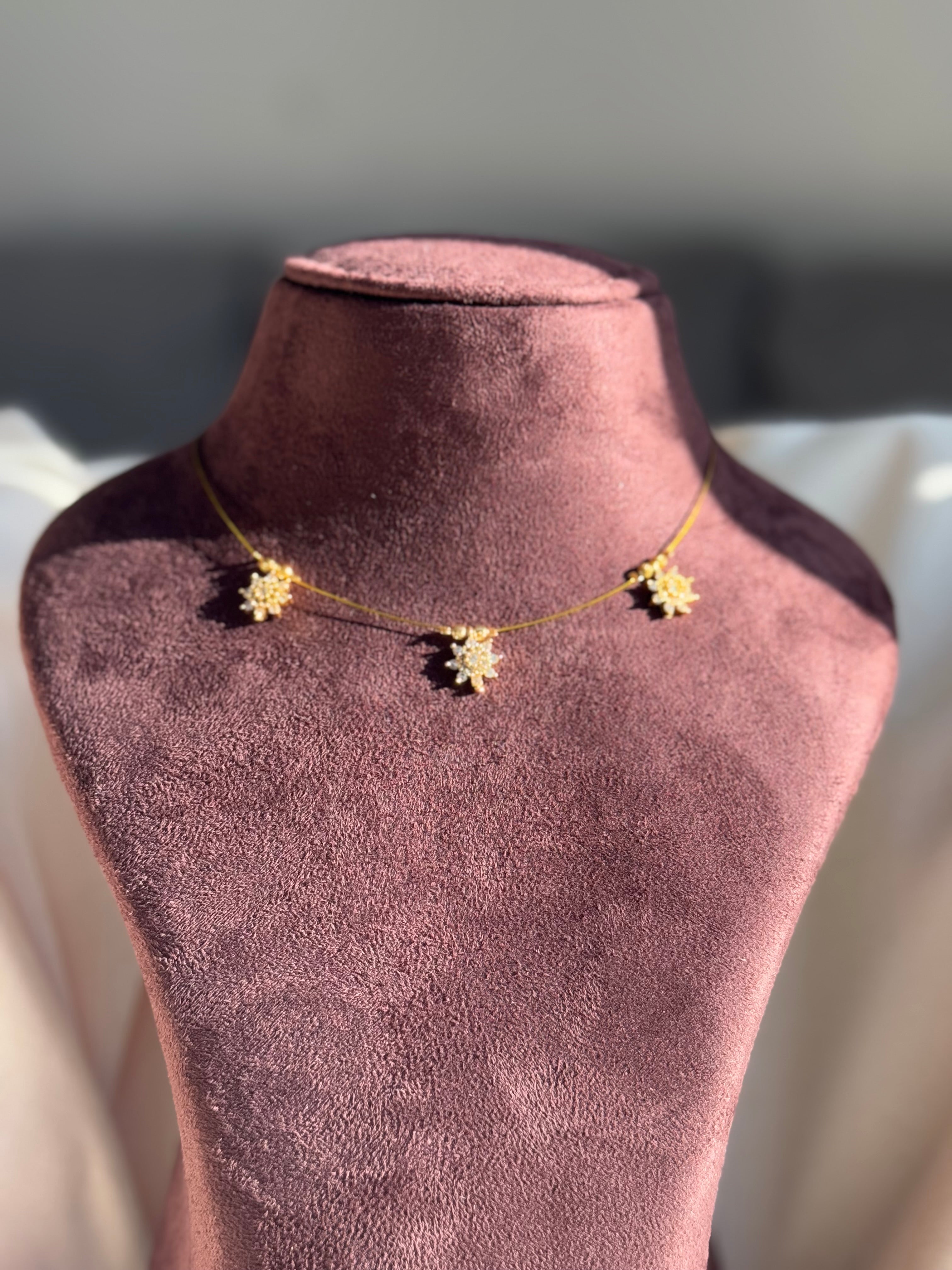 3 Floral Pendant Invisible Chain set -White