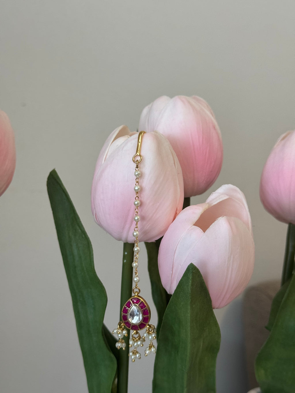 Jadau Kundan Tikka- Pink