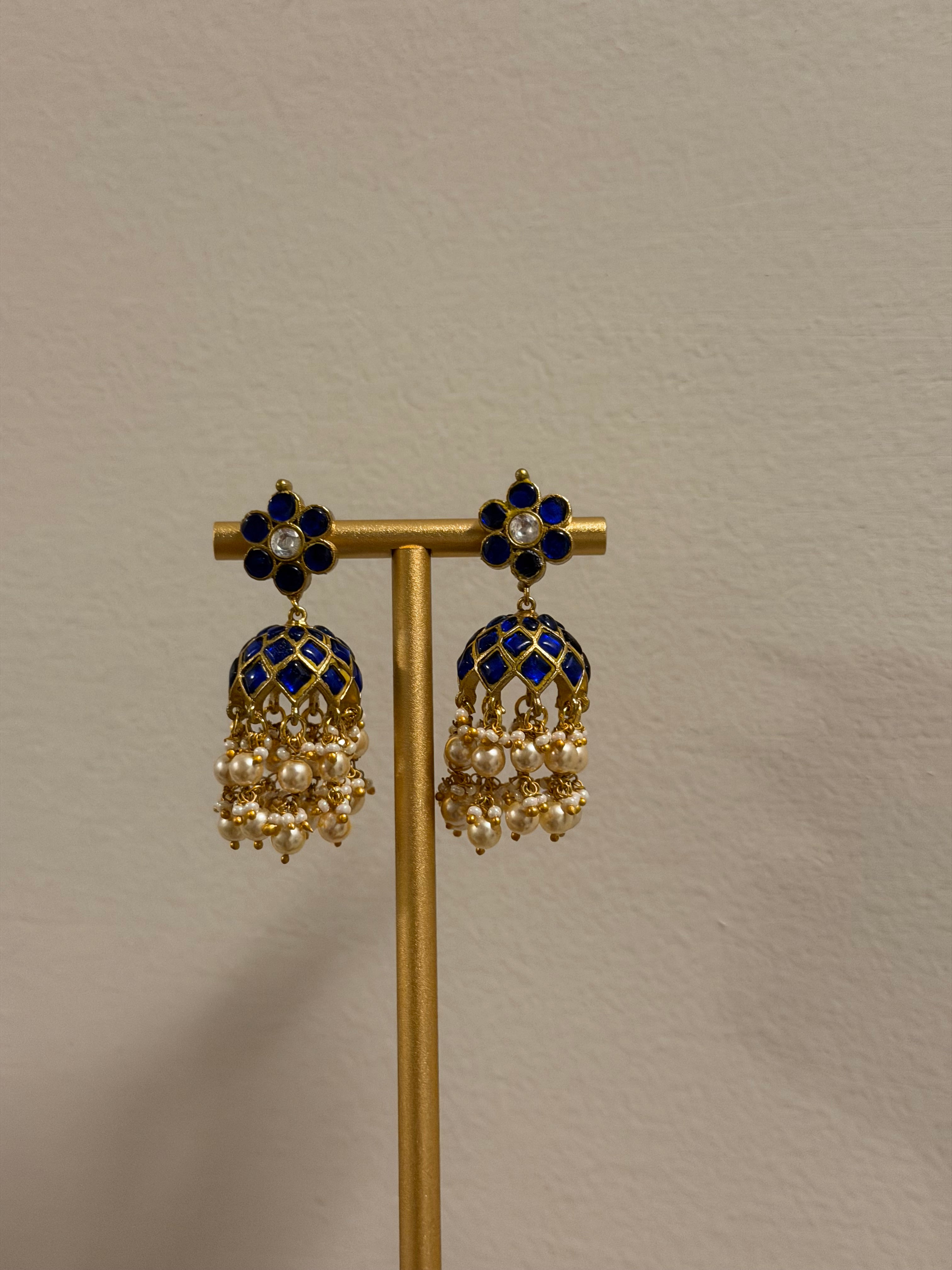 Navy Blue Kundan Jhumki