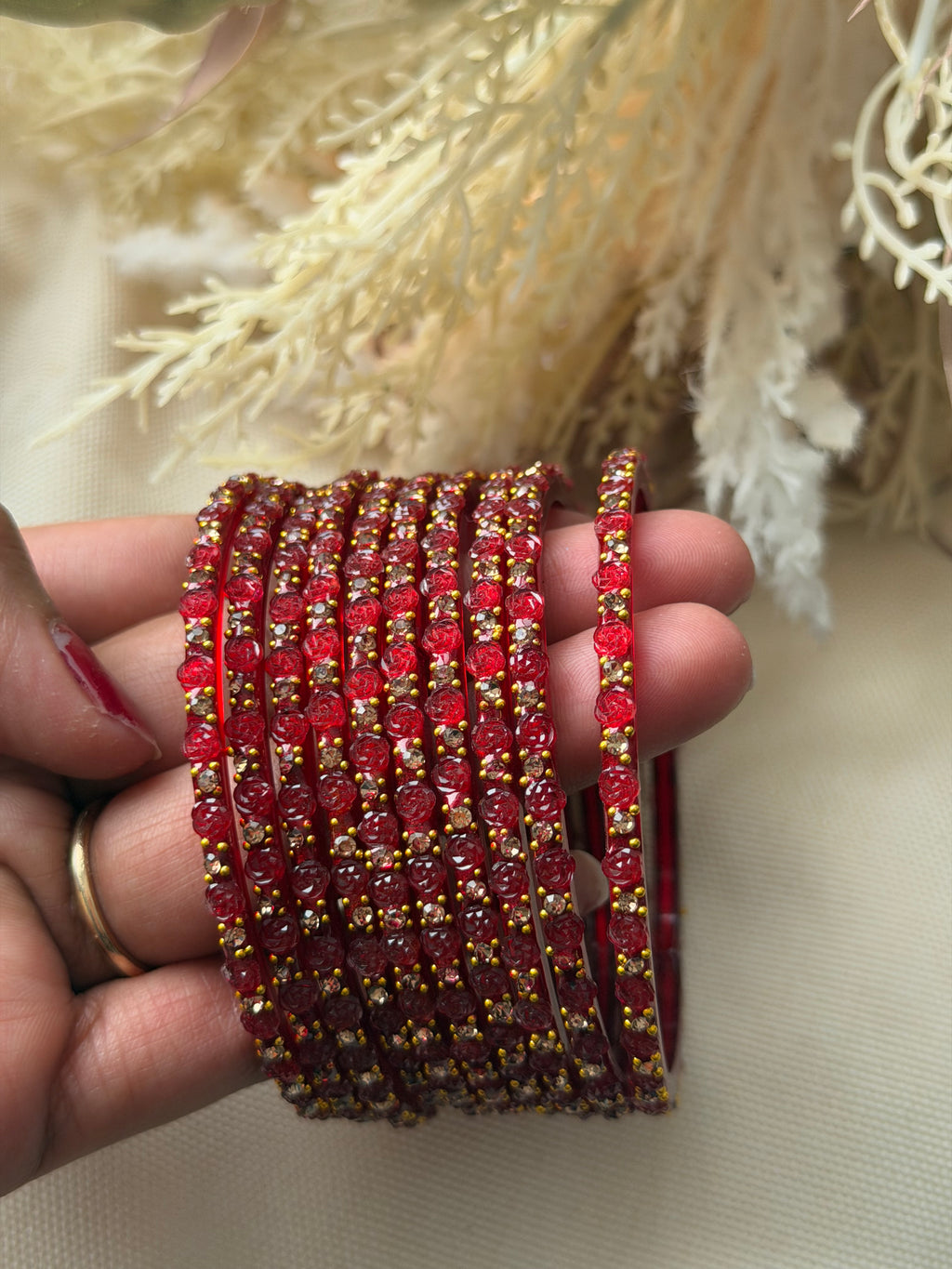 Rose Glass Bangle - Red