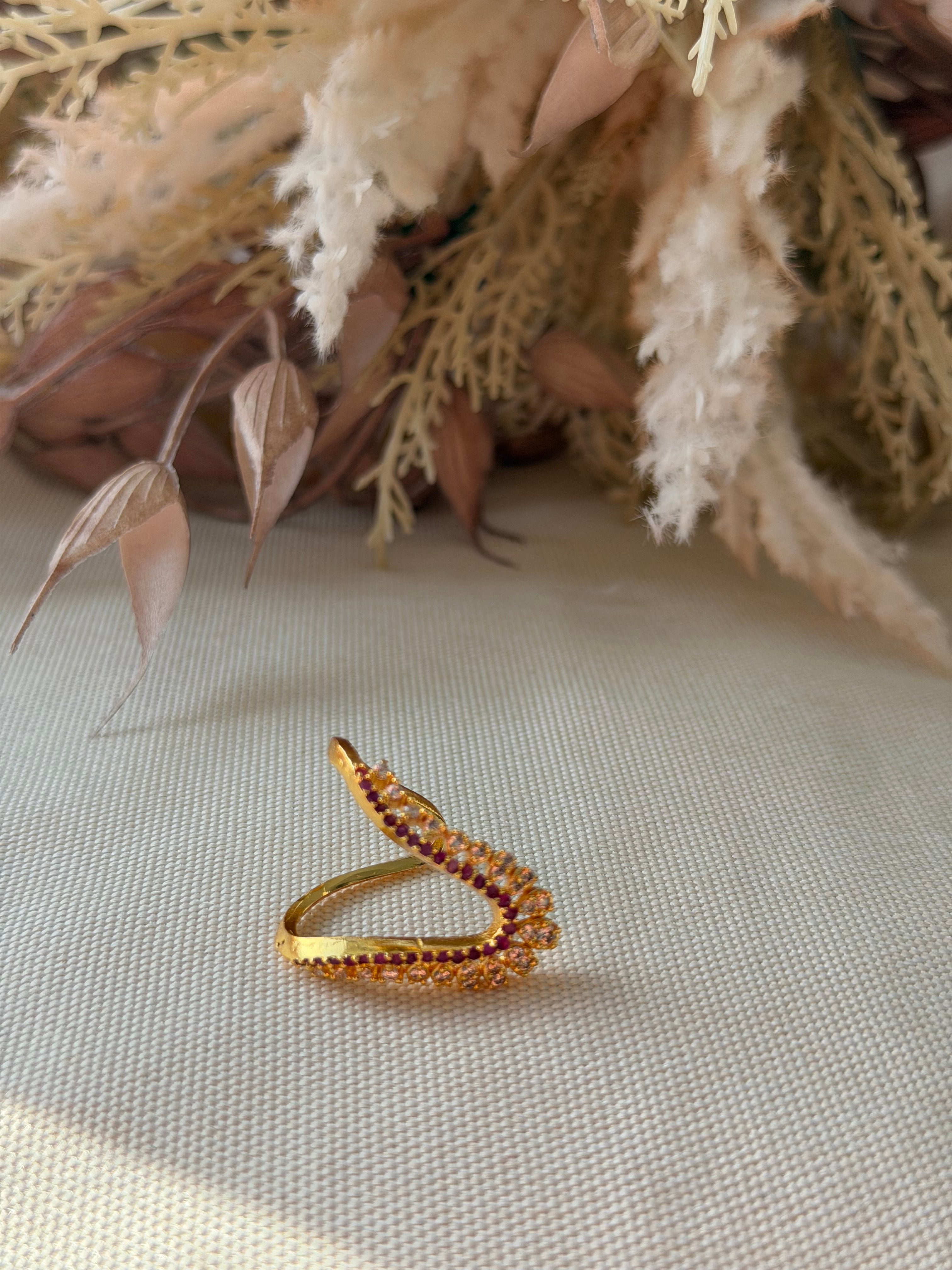 Gold Polish Ruby Finger Vaanki Ring