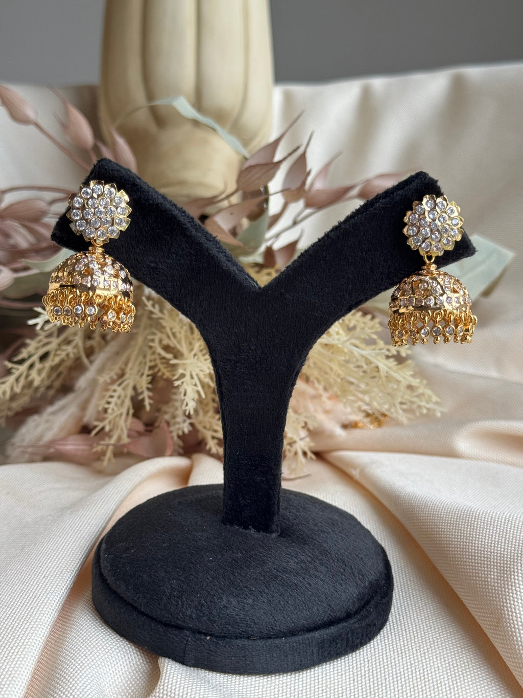 Impoun White Stone Jhumki - Medium Size