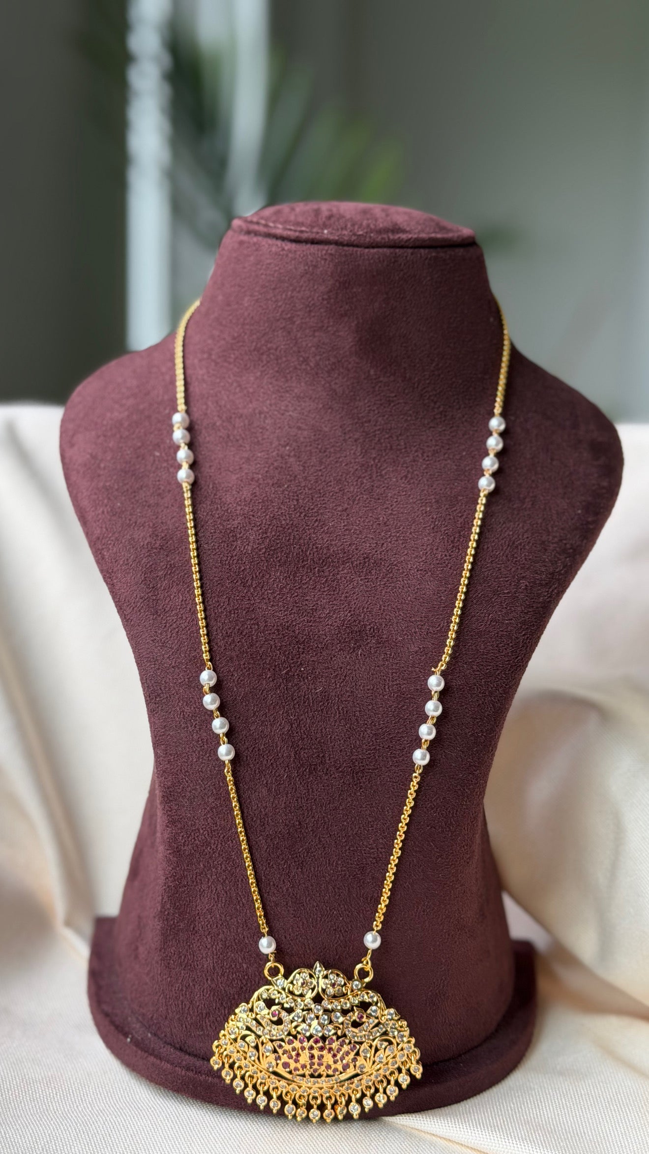 Peacock design white stone and ruby stone Haram