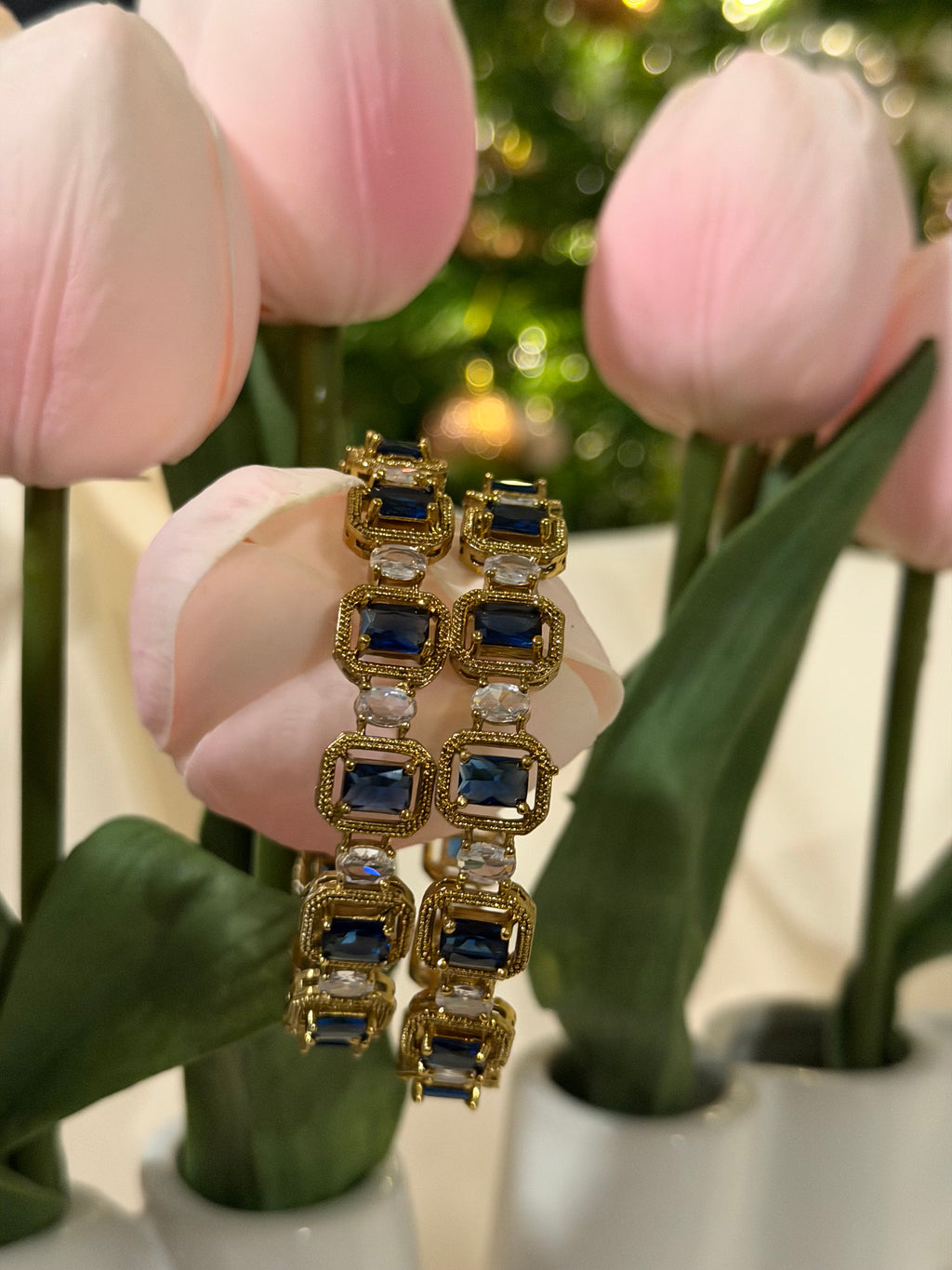 Kavi- AD Stone Bangles – Navy Blue