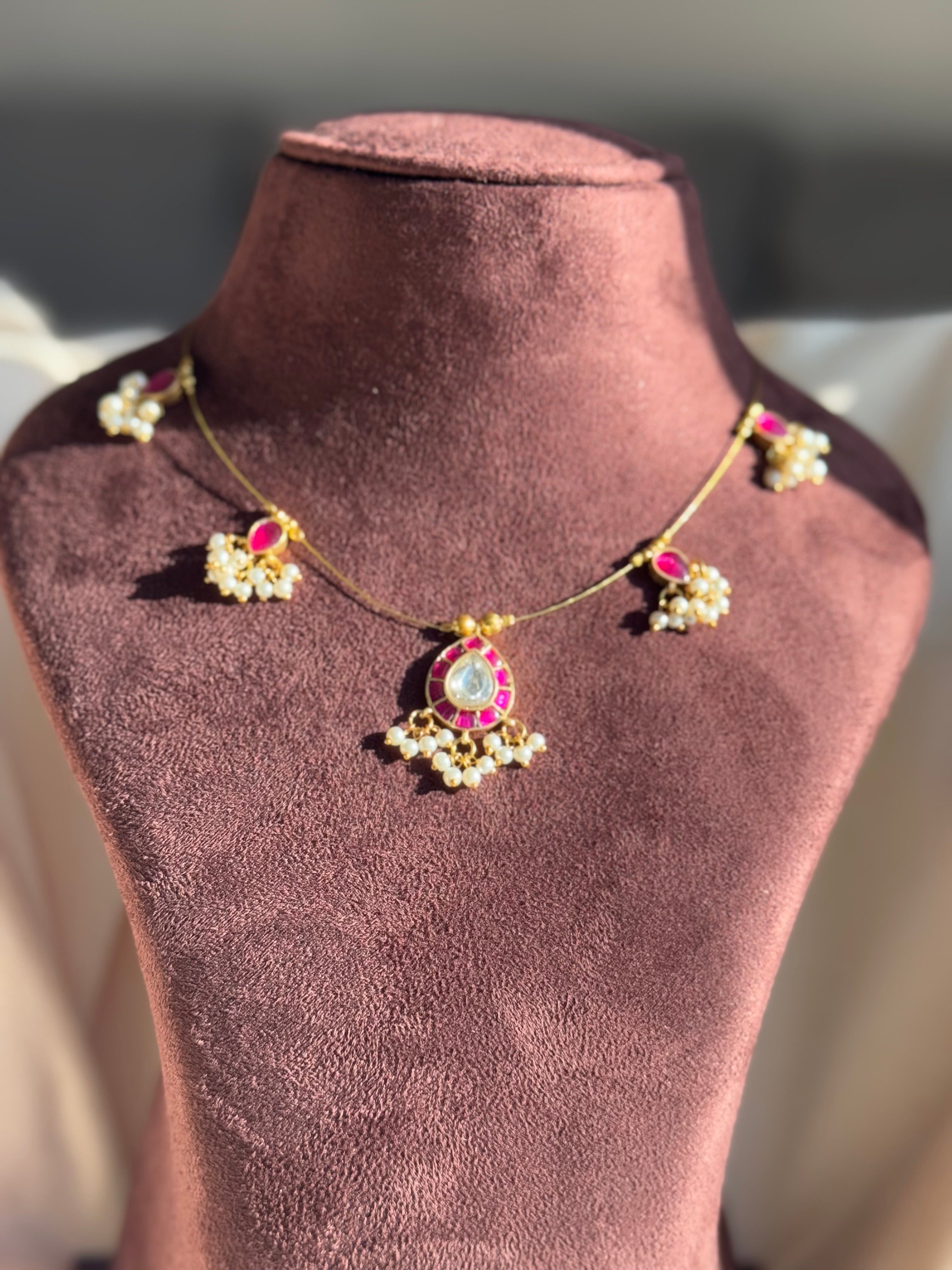 Kundan Stone Pendant Invisible Chain