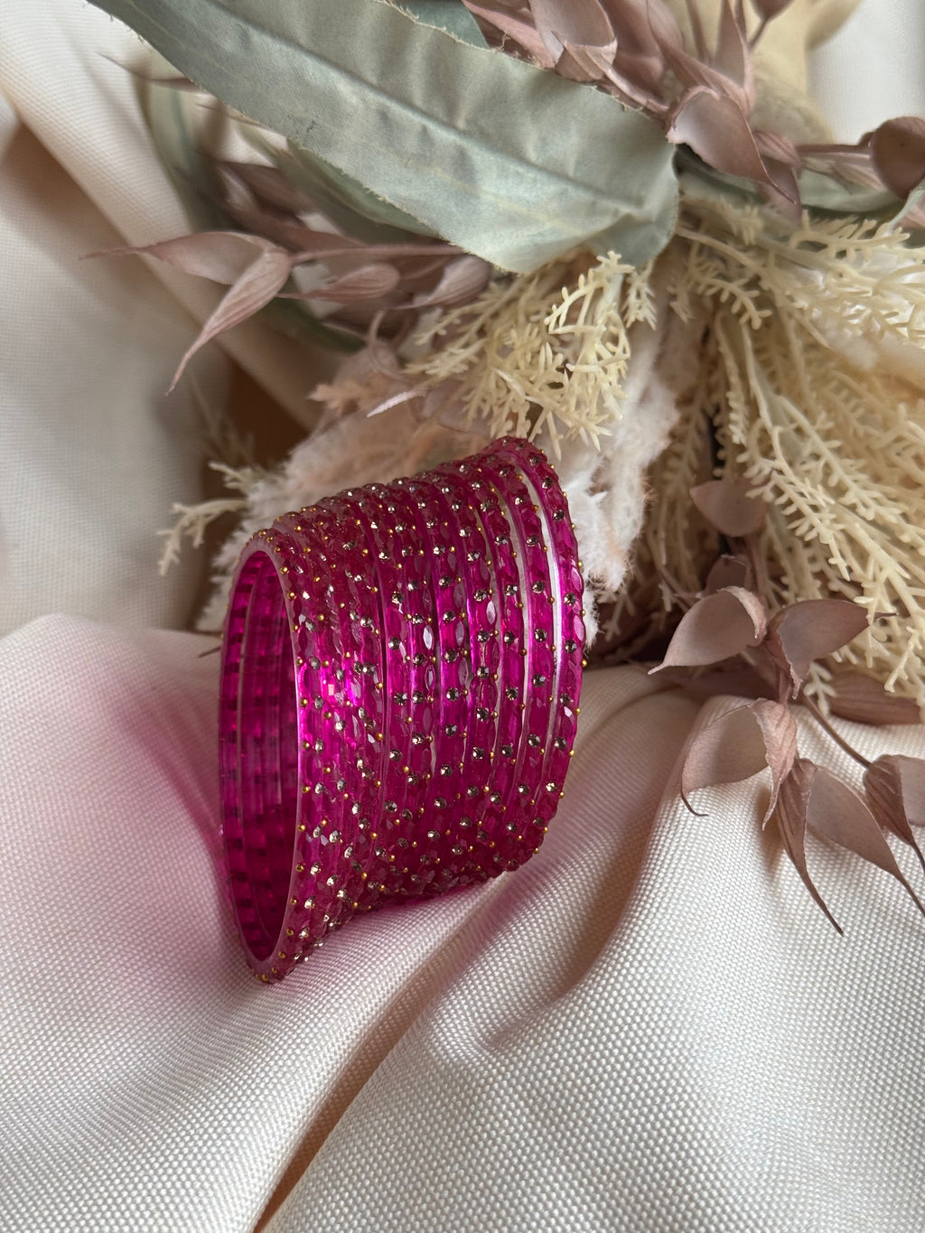 Diya Glass Bangle- Rani Pink