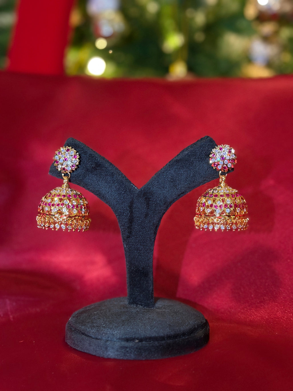 Gold Plated Ruby White Impoun Jhumki SJ2 - Large