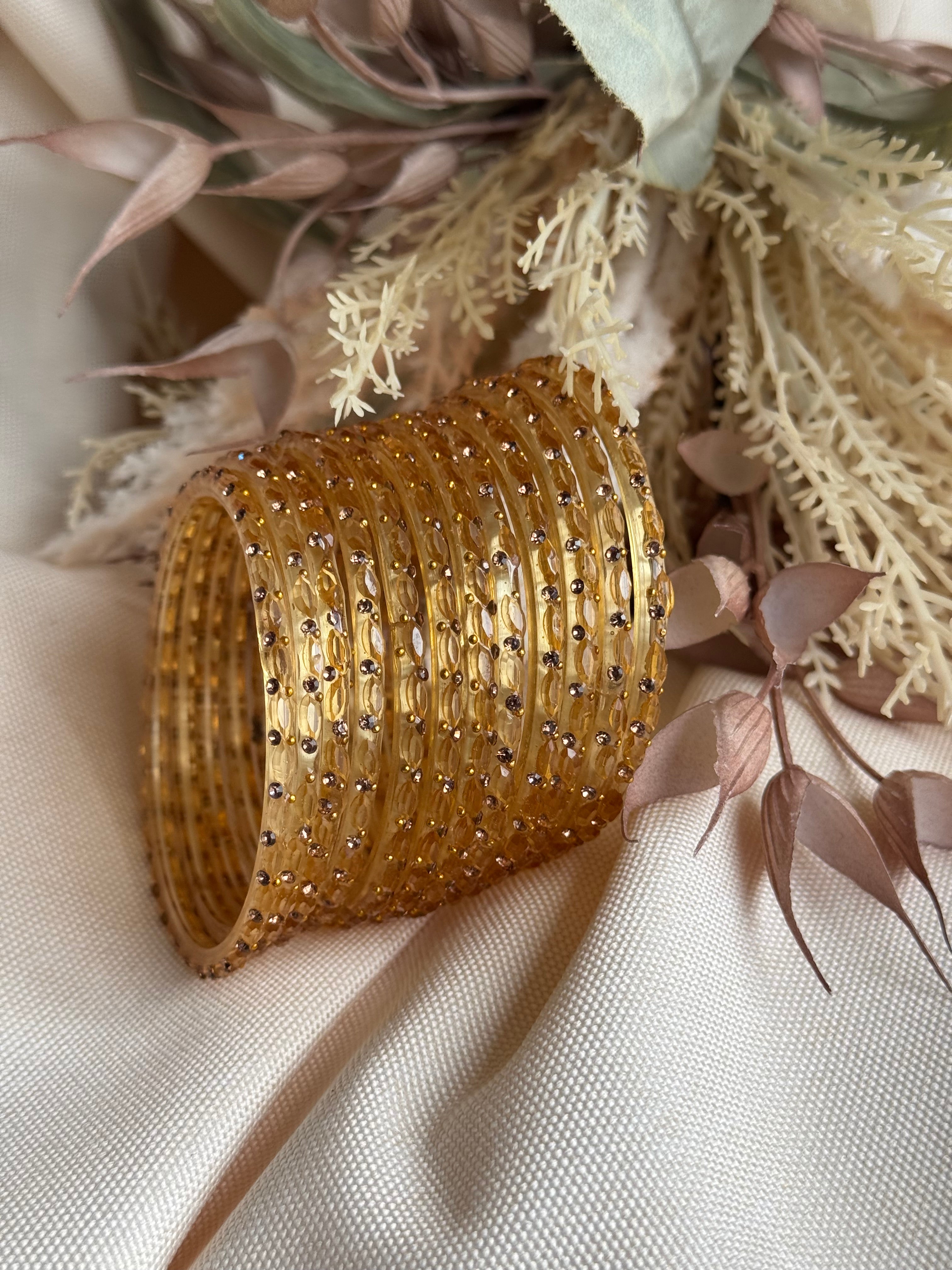 Diya Glass Bangle - Gold Yellow