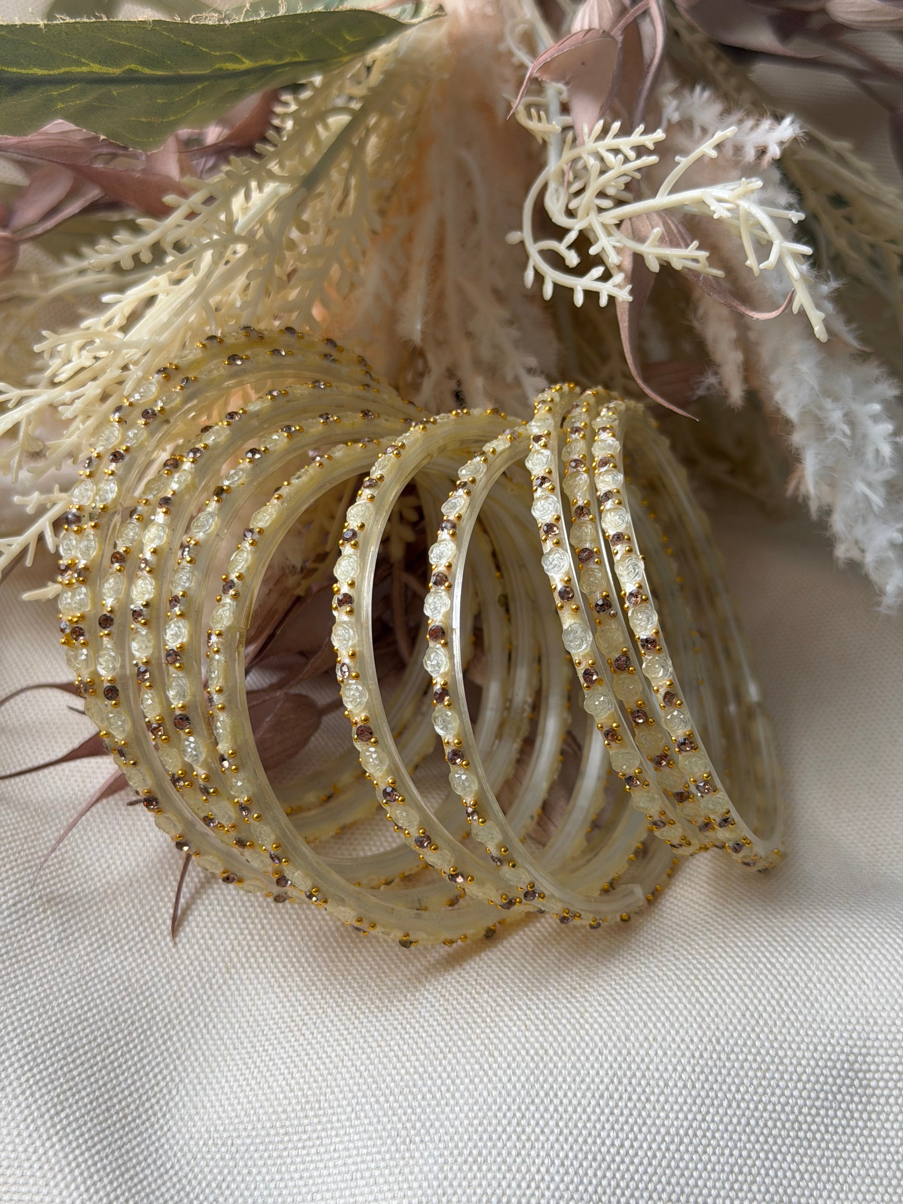 Rose Glass Bangle - White