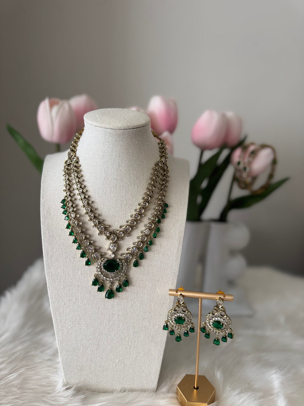 Trisha Inspired Jadau Kundan Necklace set - Green