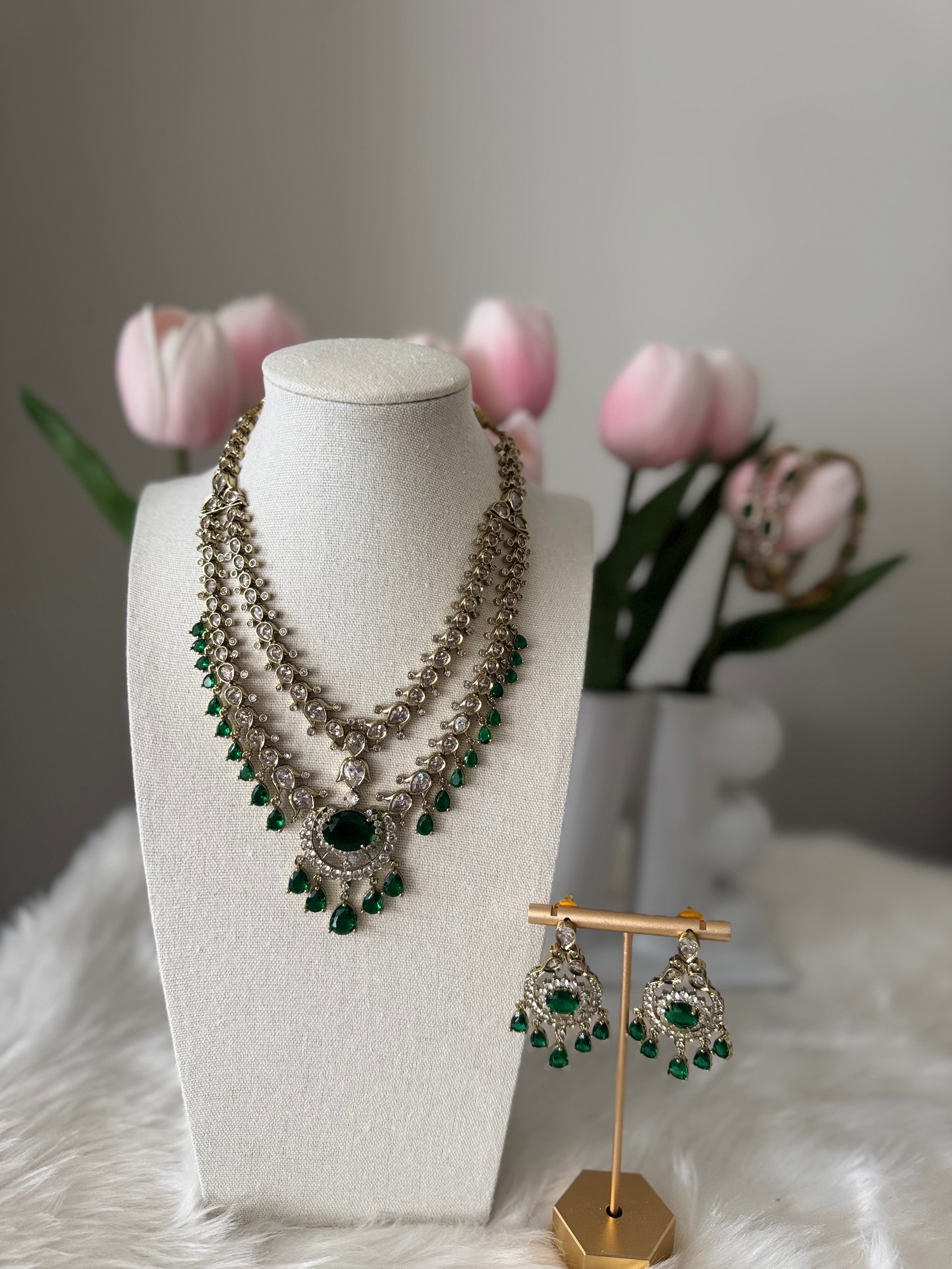 Trisha Inspired Jadau Kundan Necklace set - Green
