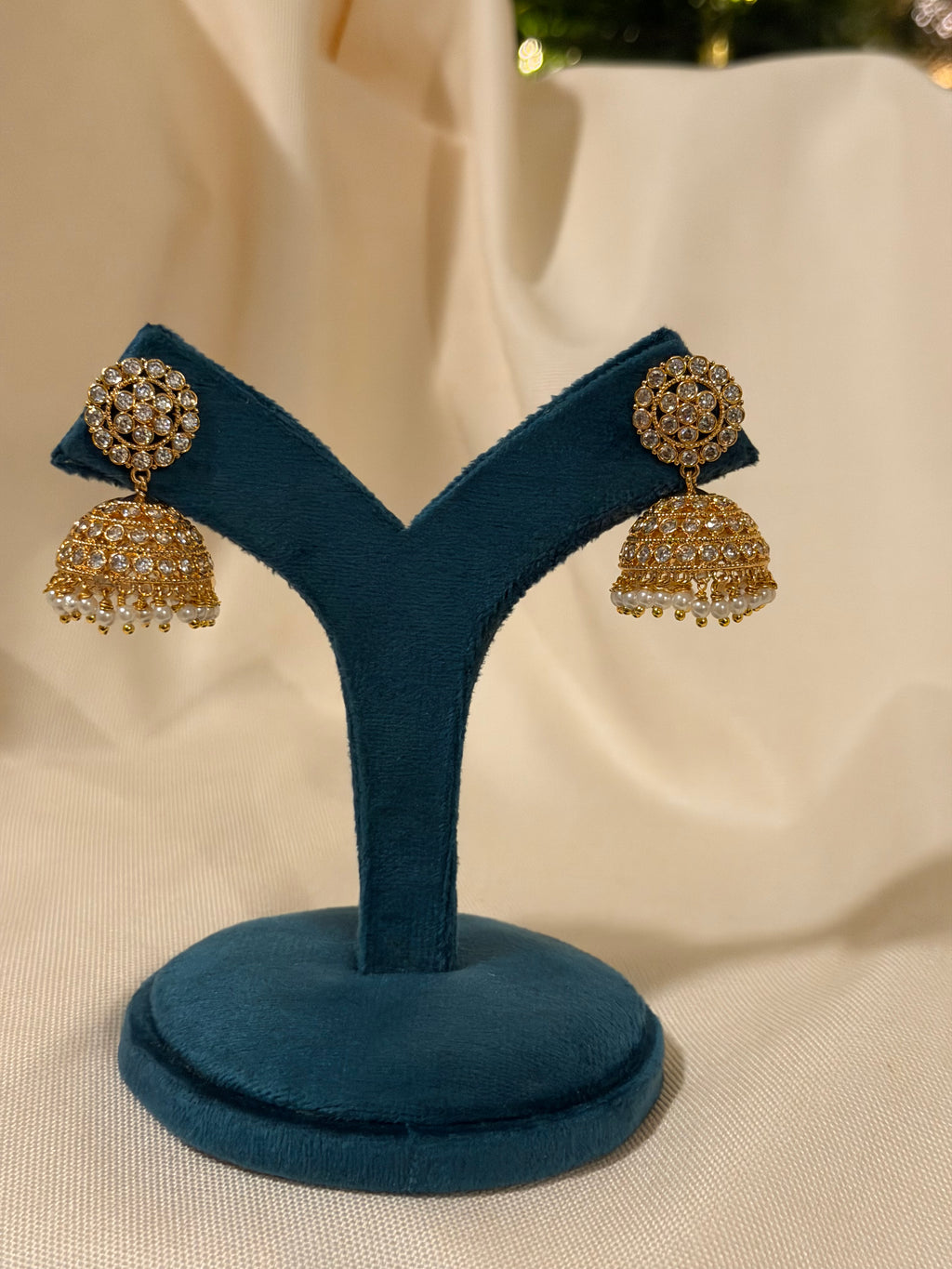 Heritage gold plated Jhumka Earring - Pearl Beads