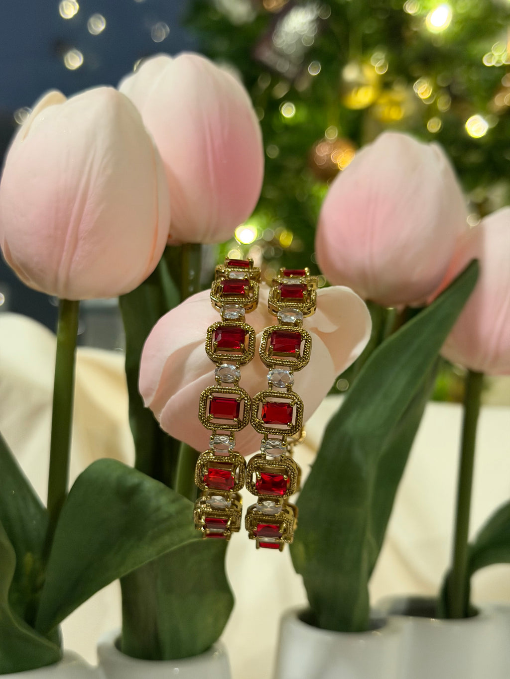 Kavi- AD Stone Bangles – Red