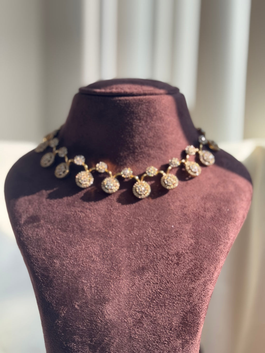 AD Stone Choker Short Necklace set - White