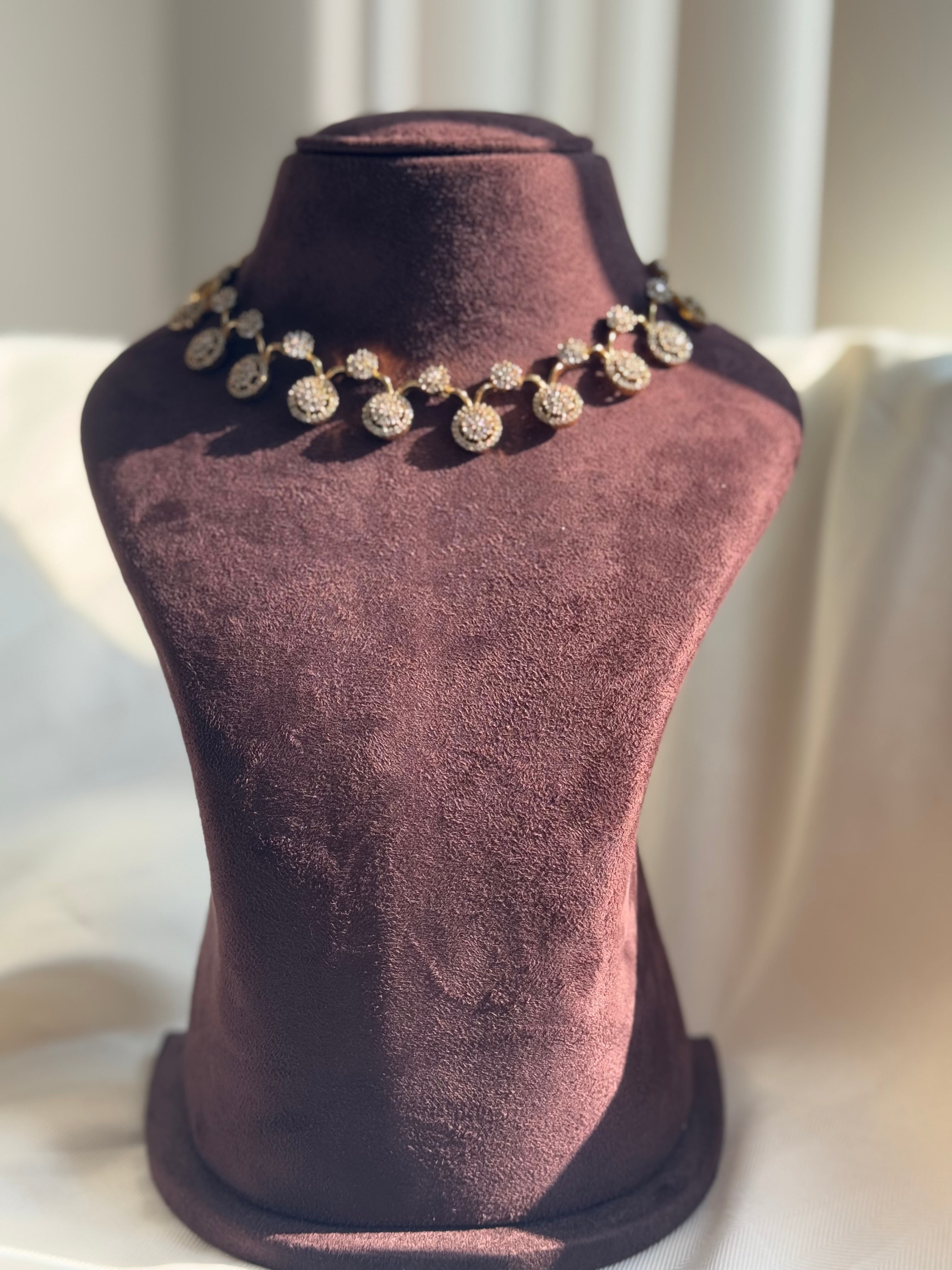 AD Stone Choker Short Necklace set - White