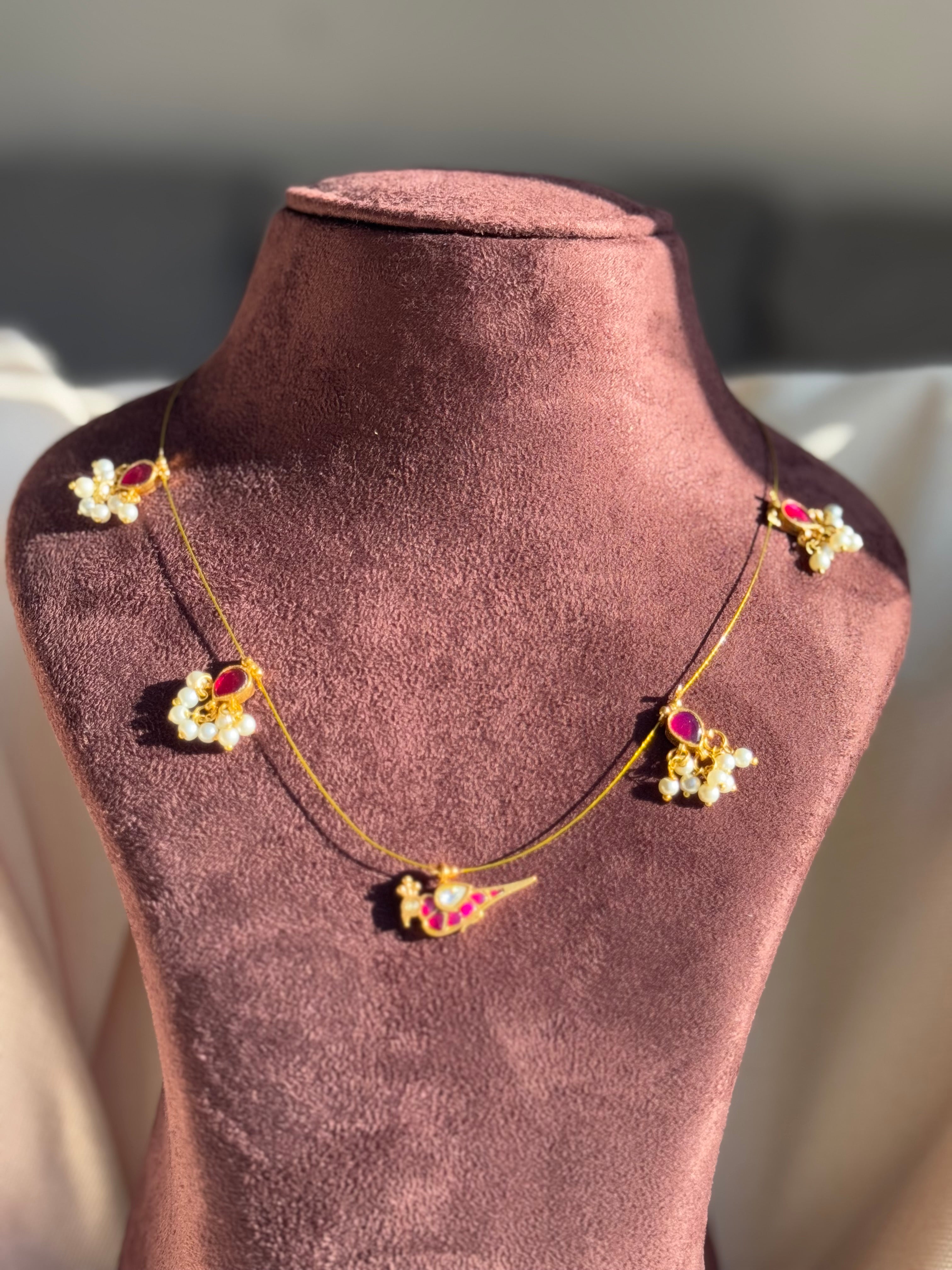 AD Stone Lotus Parrot Pendant Invisible Chain