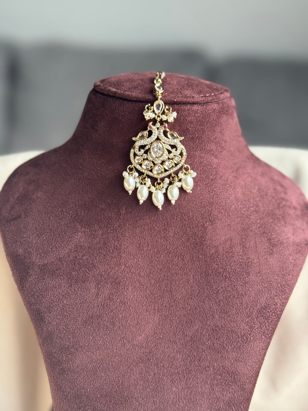 Victorian Tikka with Diamond CZ and White Pearl drops