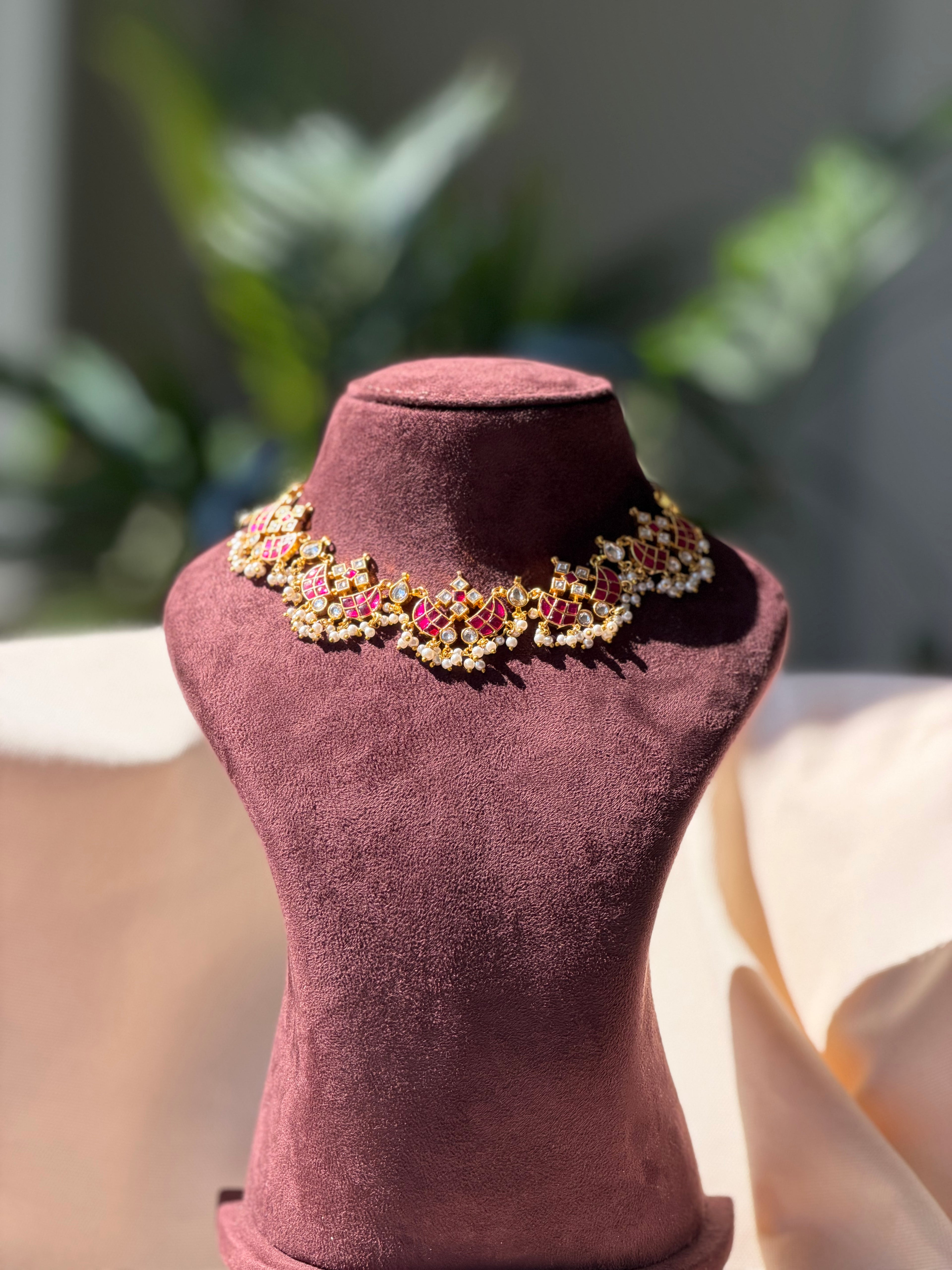 Ruby and White Kundan Necklace