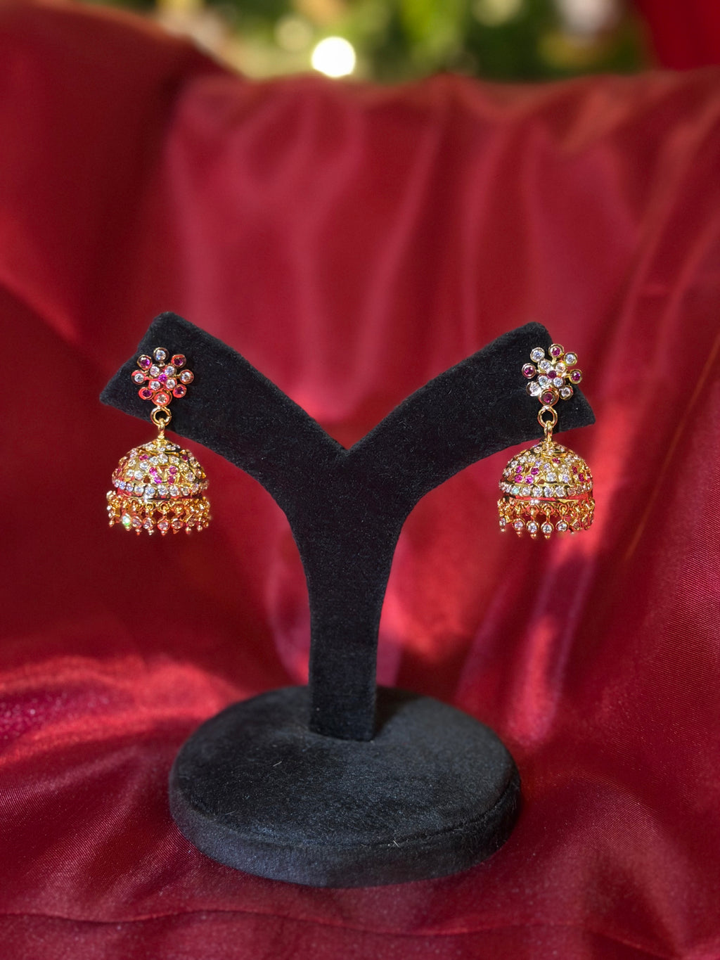 Impoun Jhumki White and Pink Stone - Medium Size