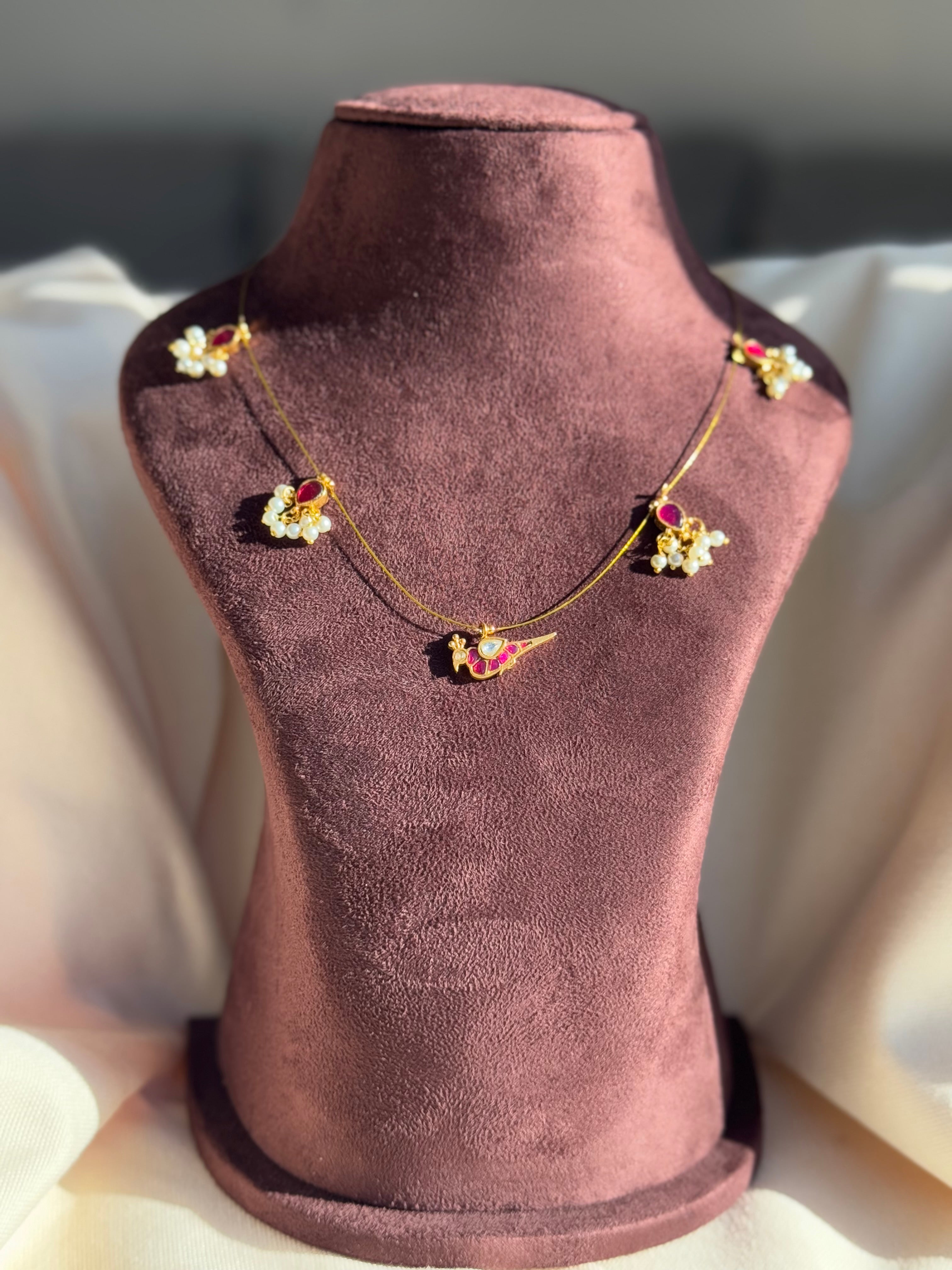 AD Stone Lotus Parrot Pendant Invisible Chain