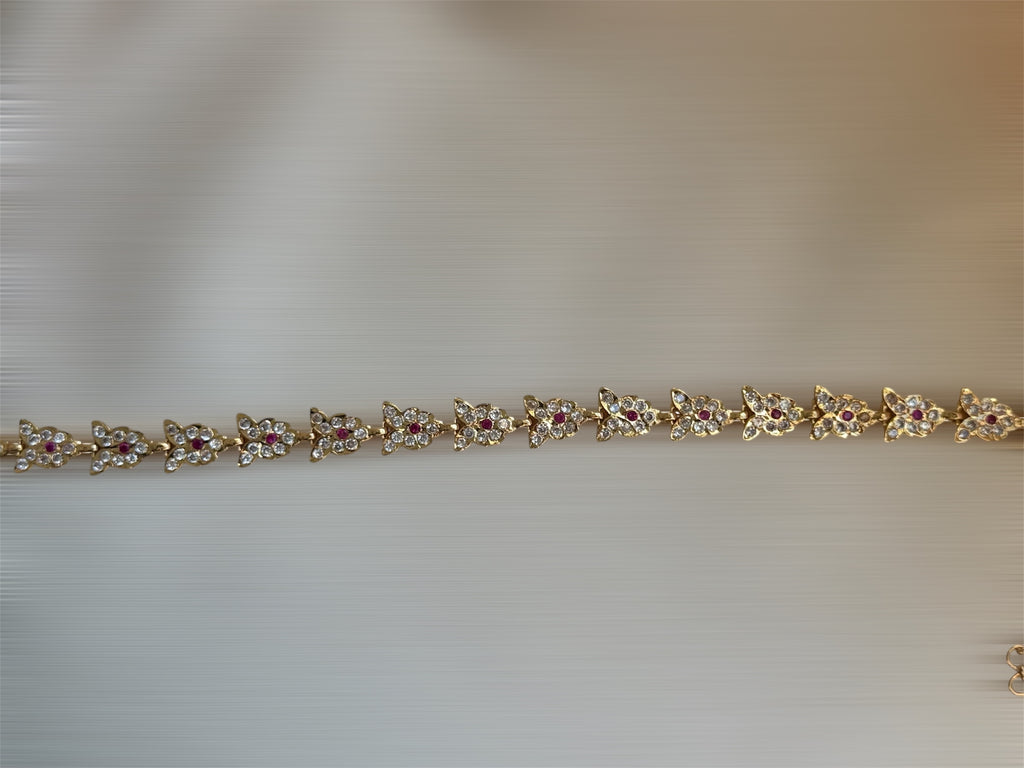 White Pink Stone - Gold Plated Waist Chain