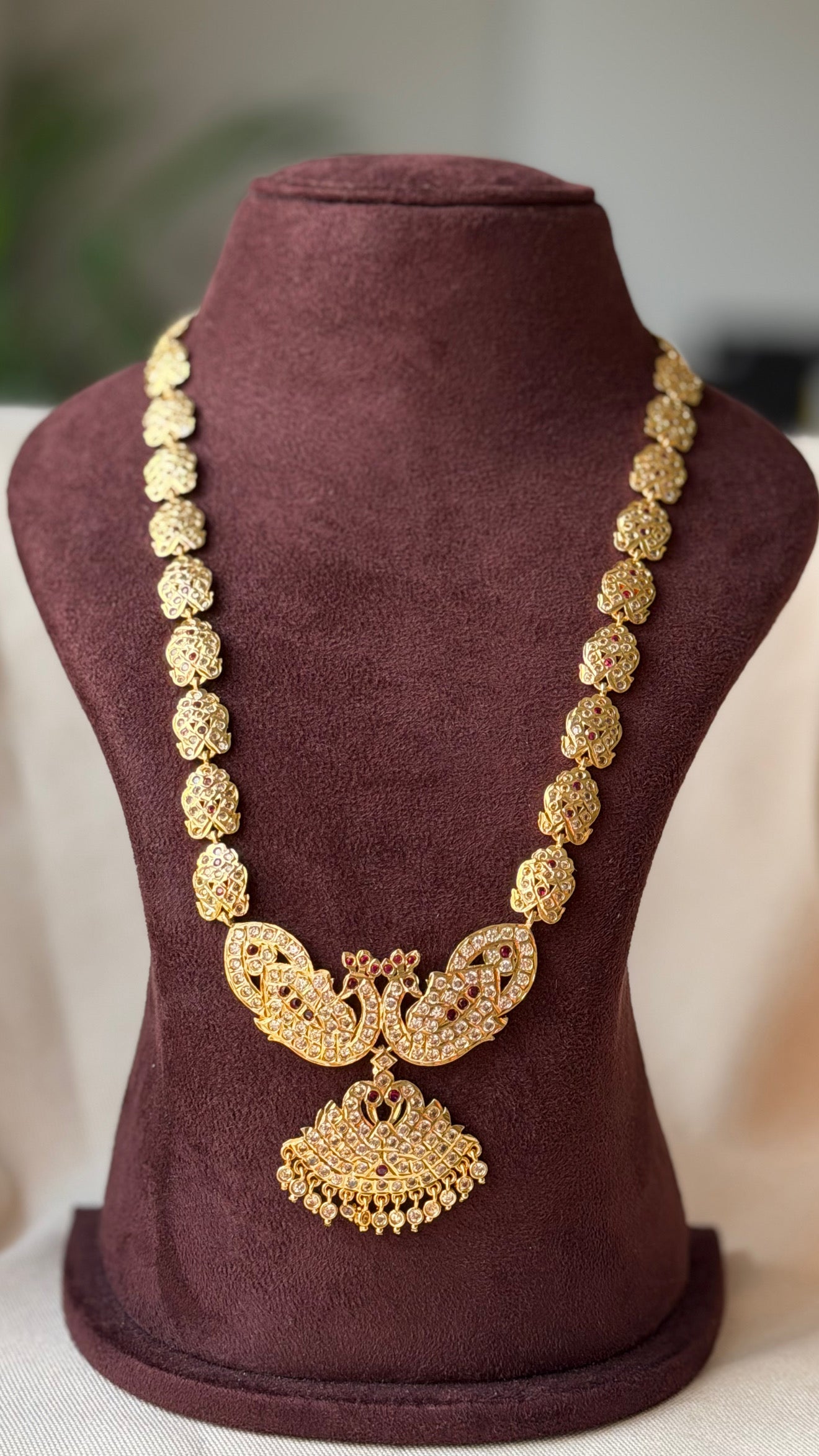 Peacock Red Stone Haram - Gold plated
