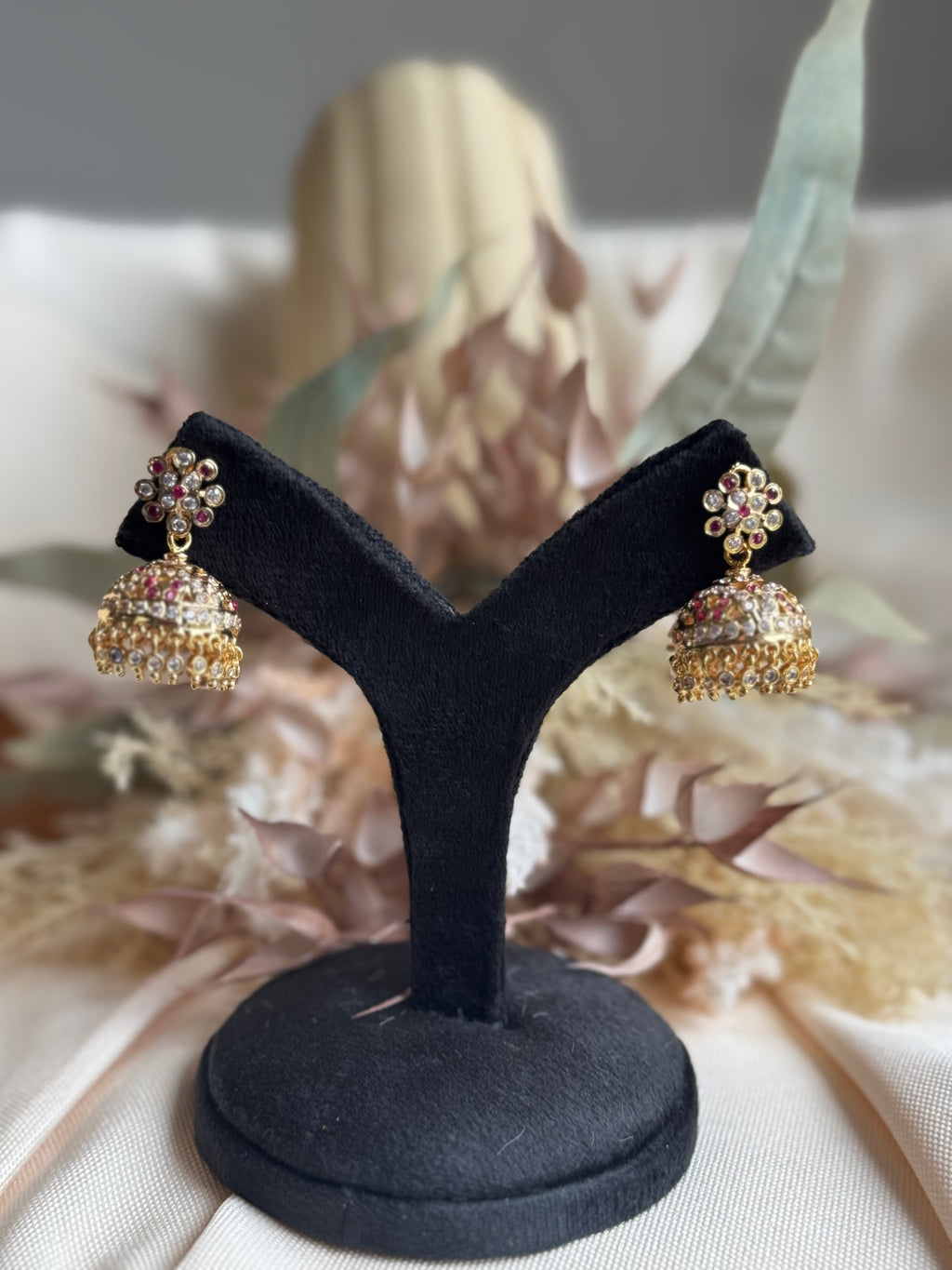 Impoun Jhumki White and Pink Stone - Medium Size