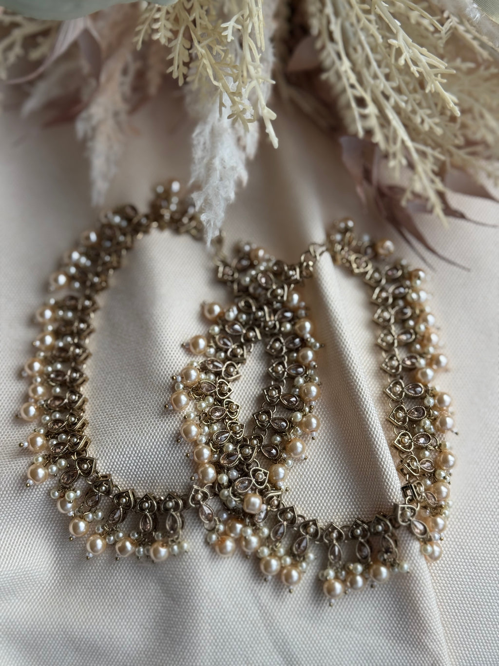 Antique Gold Moti Payal with Pearl Drops - Bridal