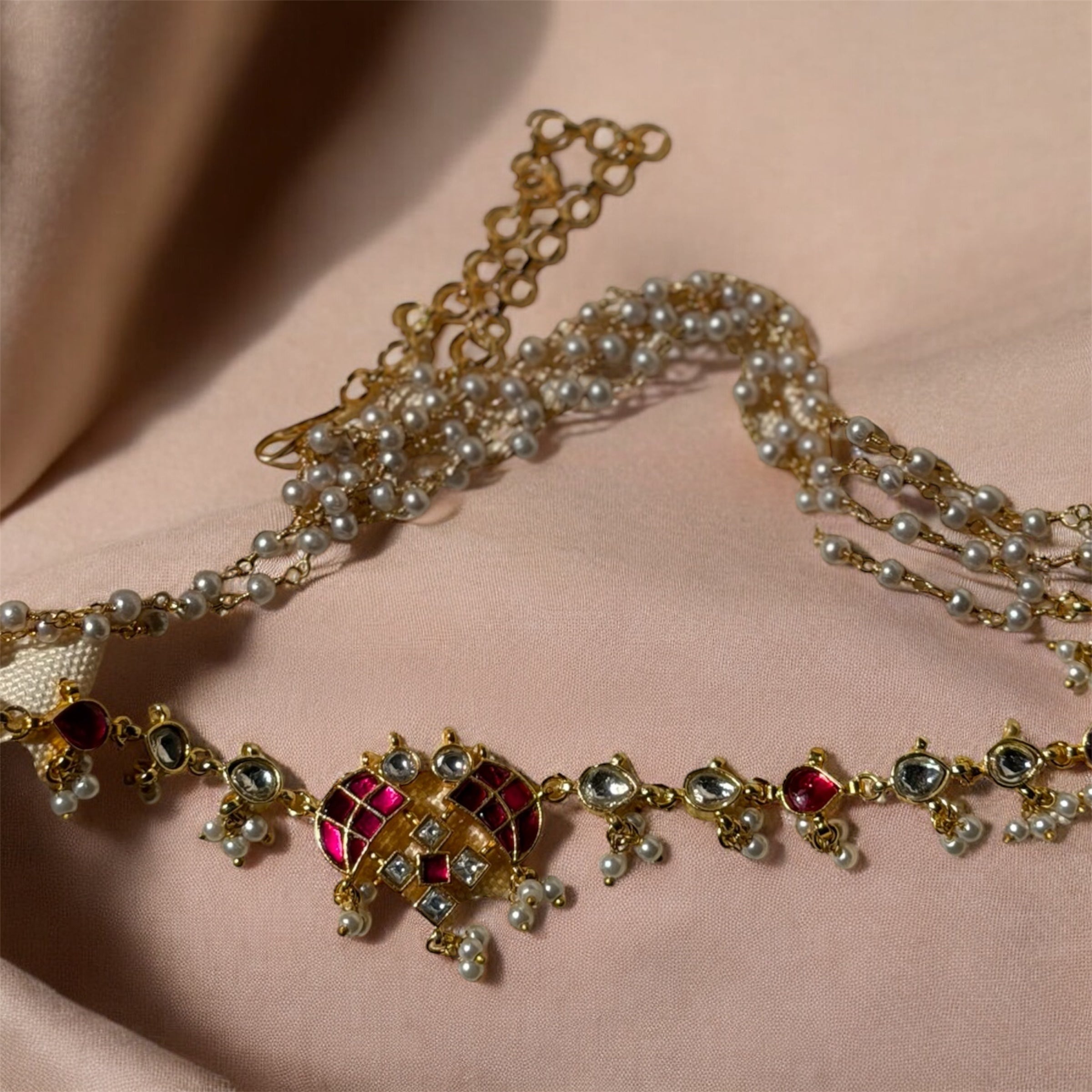 Ruby and White Kundan Waistchain