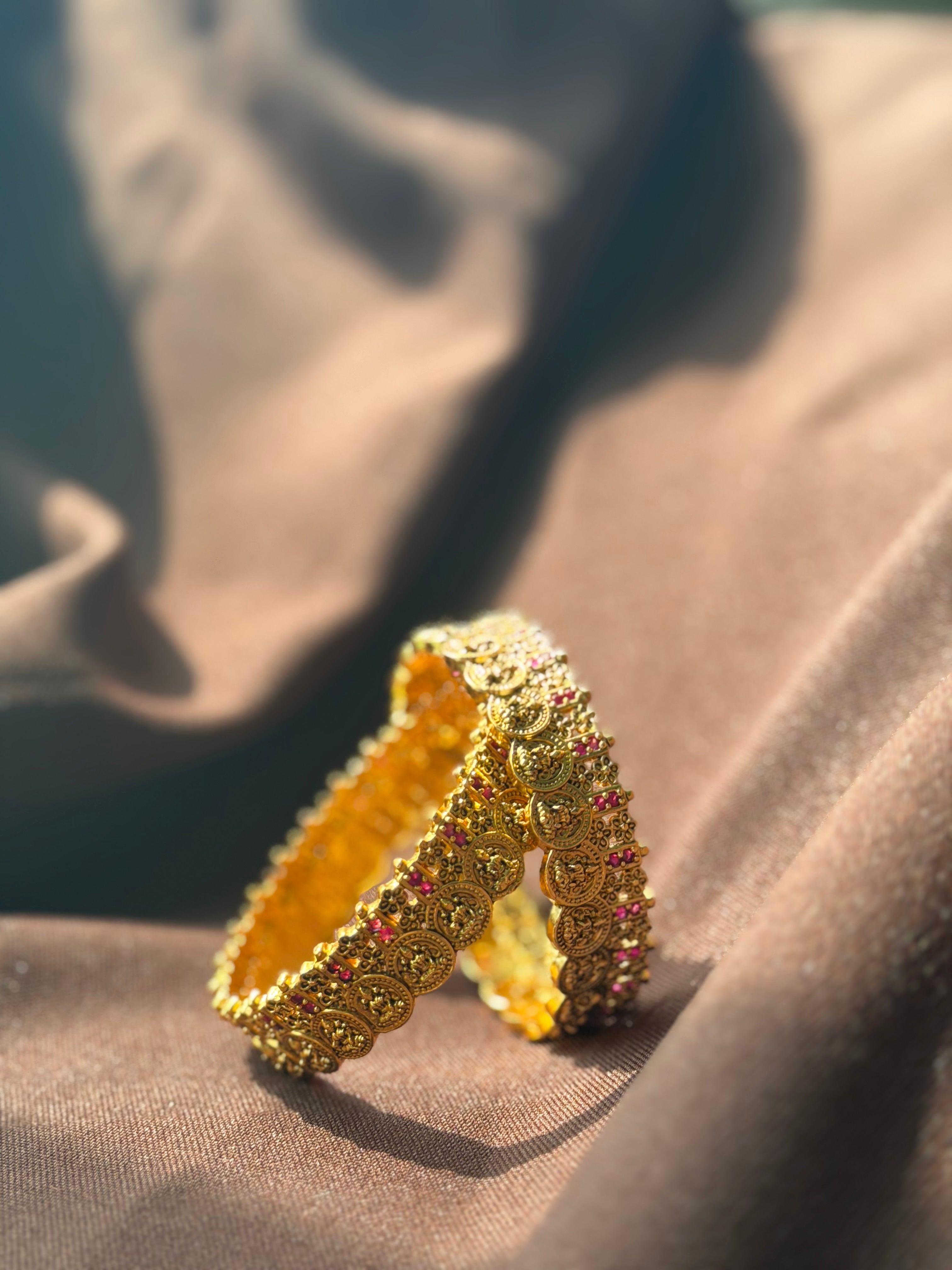 Red Stone Coin Bangle Set (2)