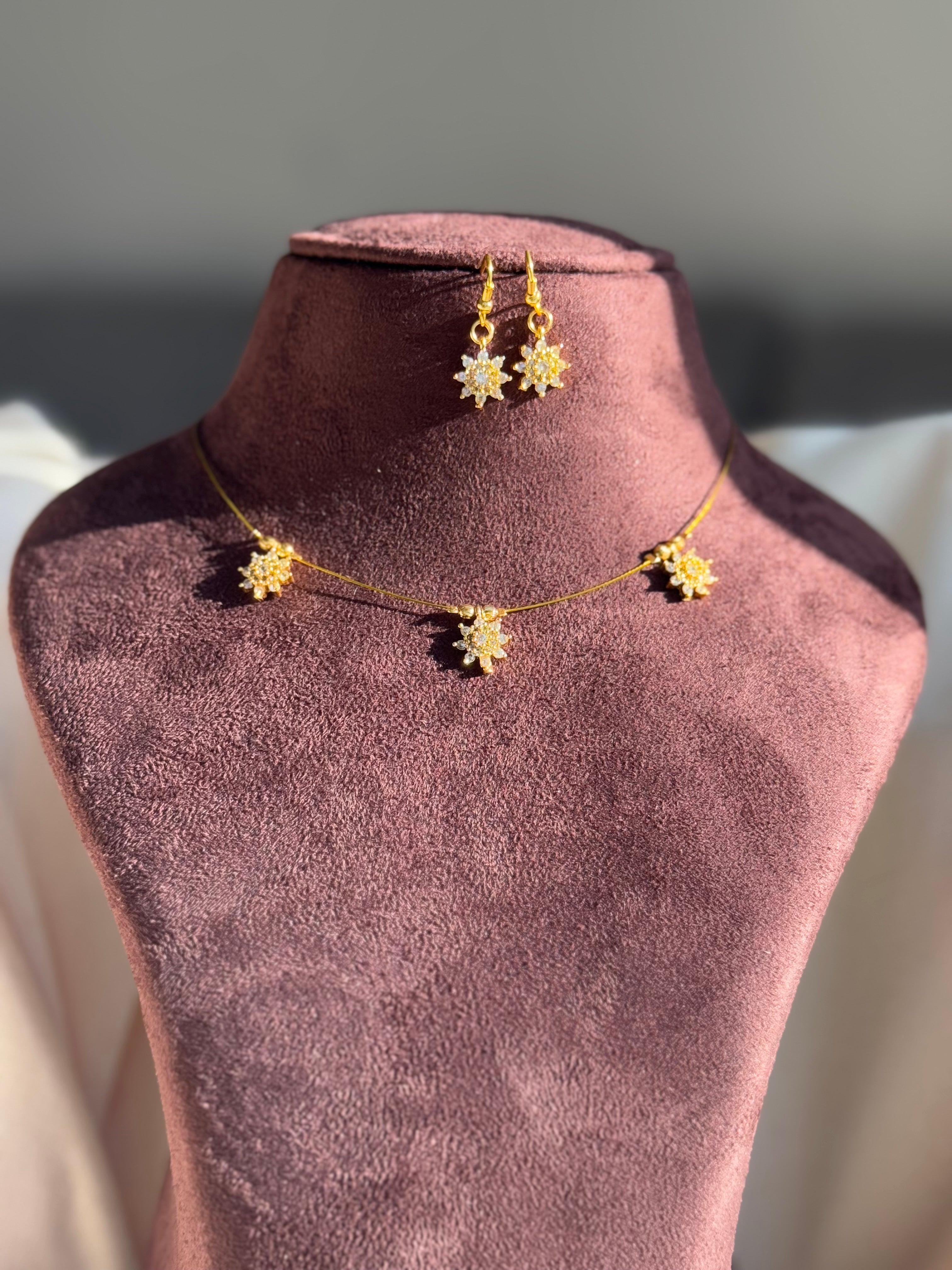 3 Floral Pendant Invisible Chain set -White