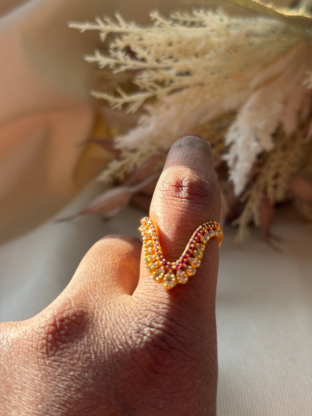 Gold Polish Ruby Finger Vaanki Ring