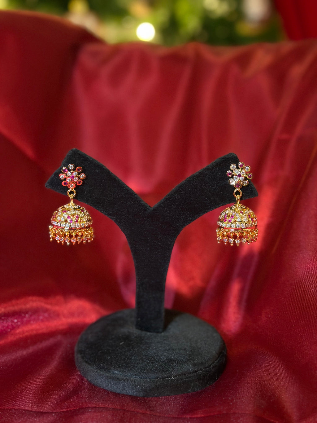 Impoun Jhumki White and Pink Stone - Medium Size