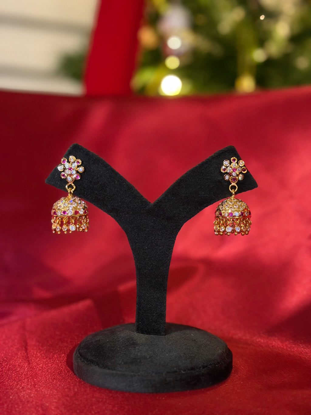 Ruby White Impoun Jhumki - Small/Medium Size