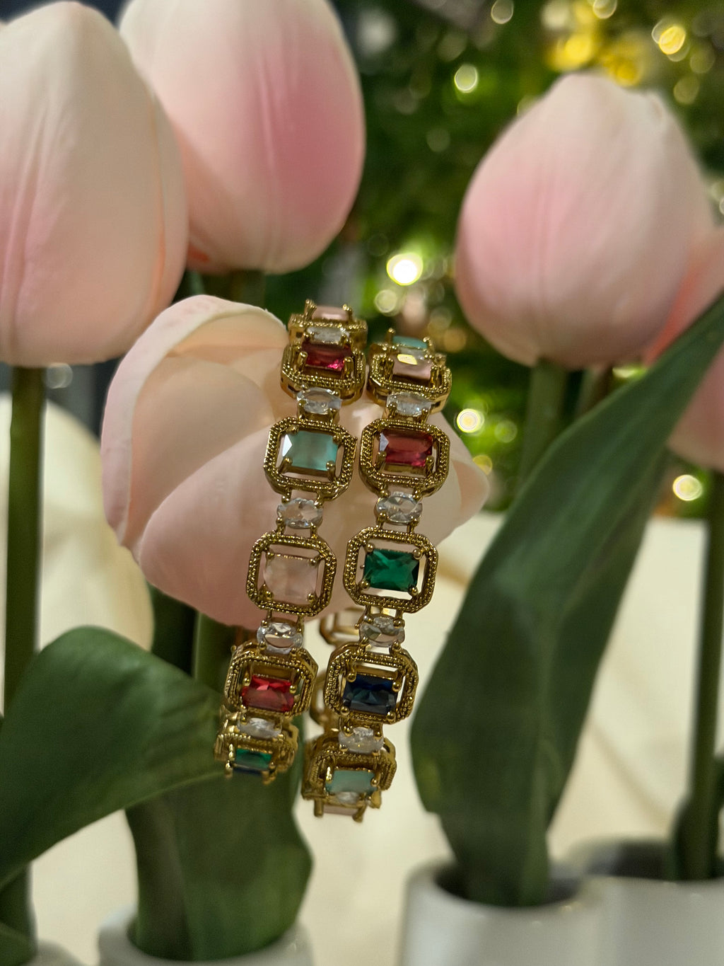 Kavi- AD Stone Bangles – Multi Colour