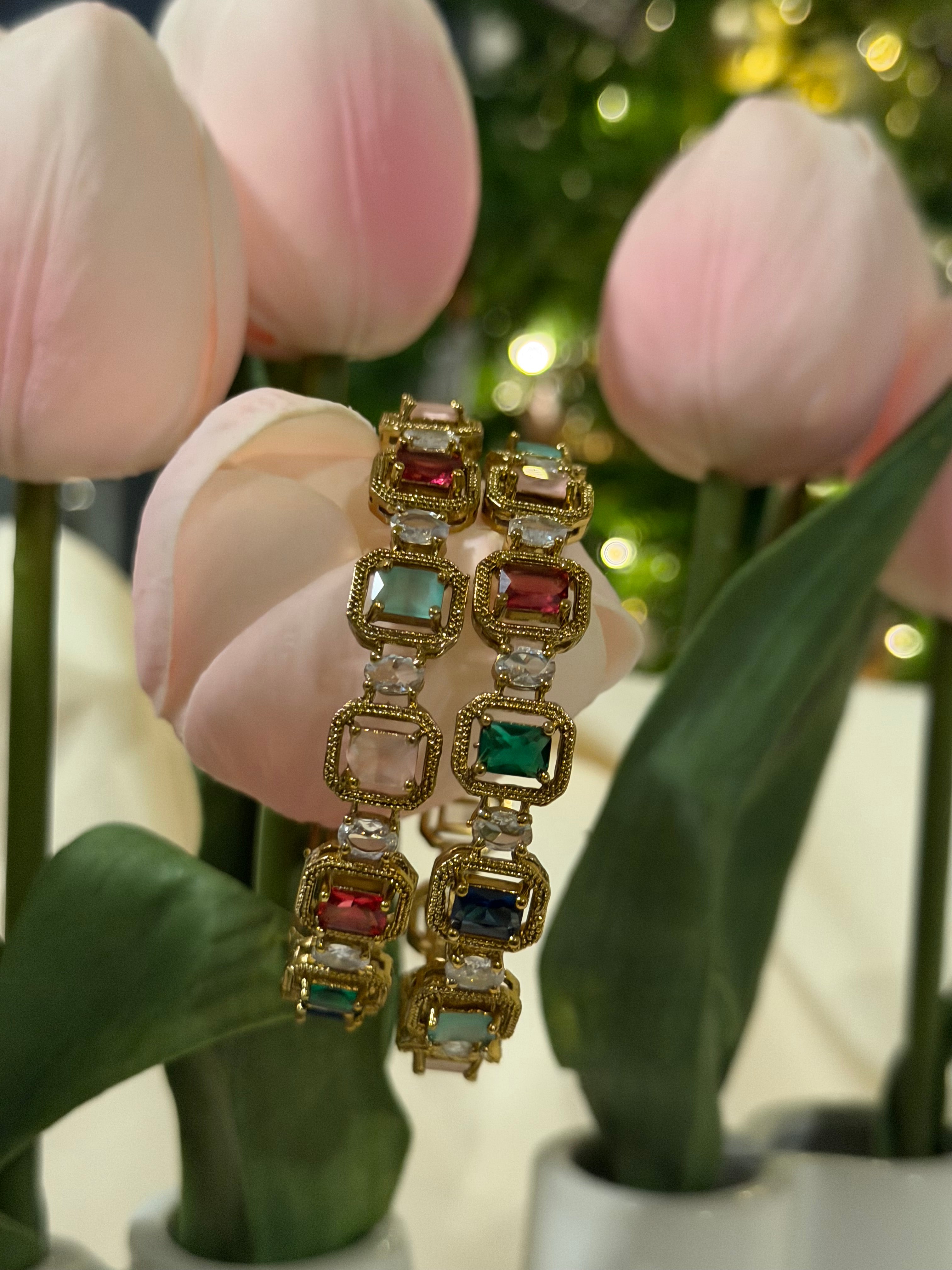 Kavi- AD Stone Bangles – Multi Colour