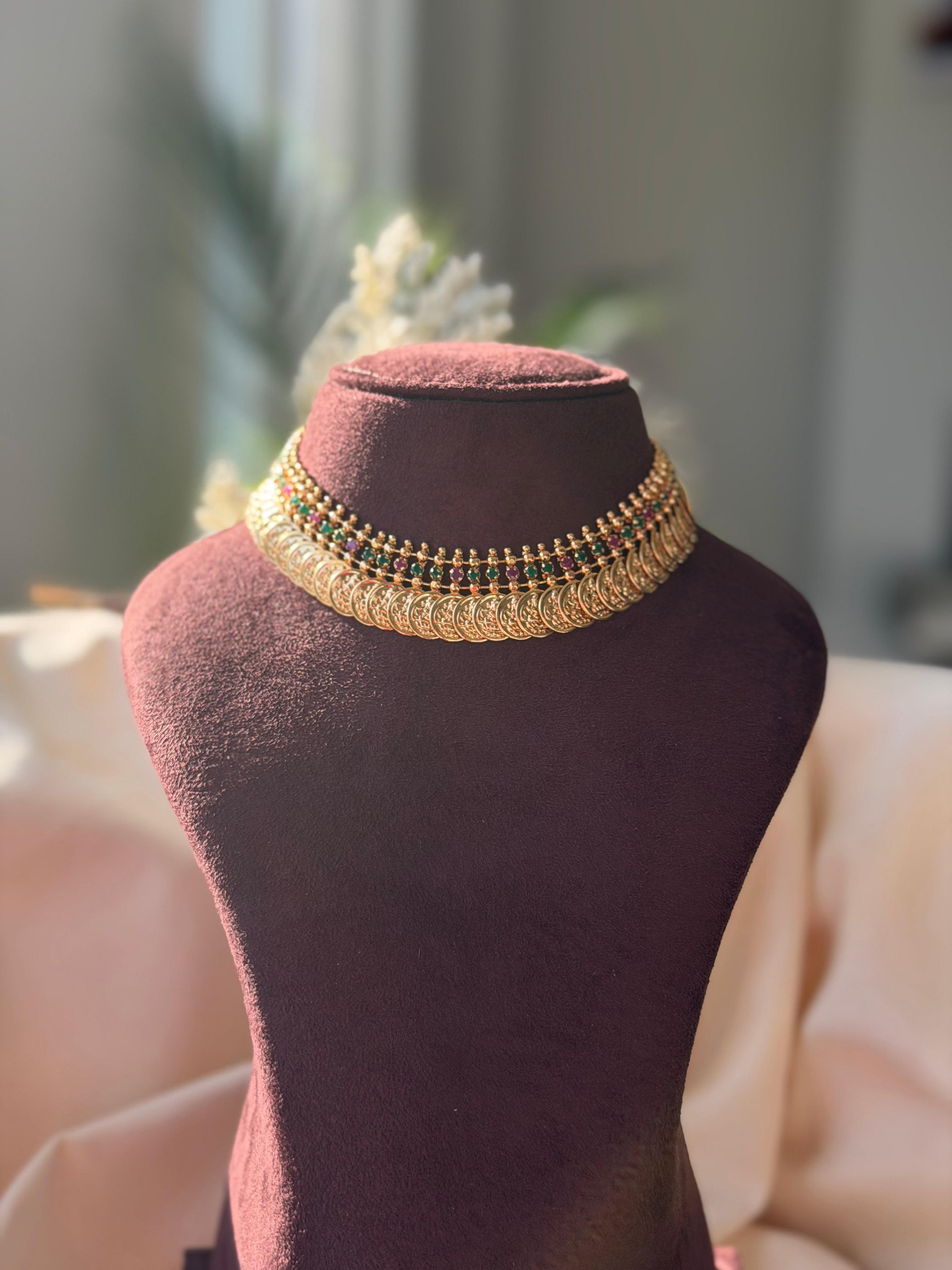 Ruby and Green Kasu malai Necklace