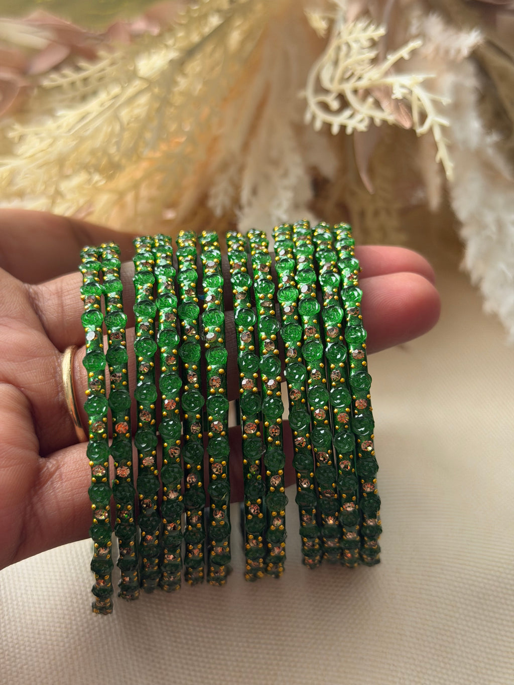 Rose Glass Bangle - Green