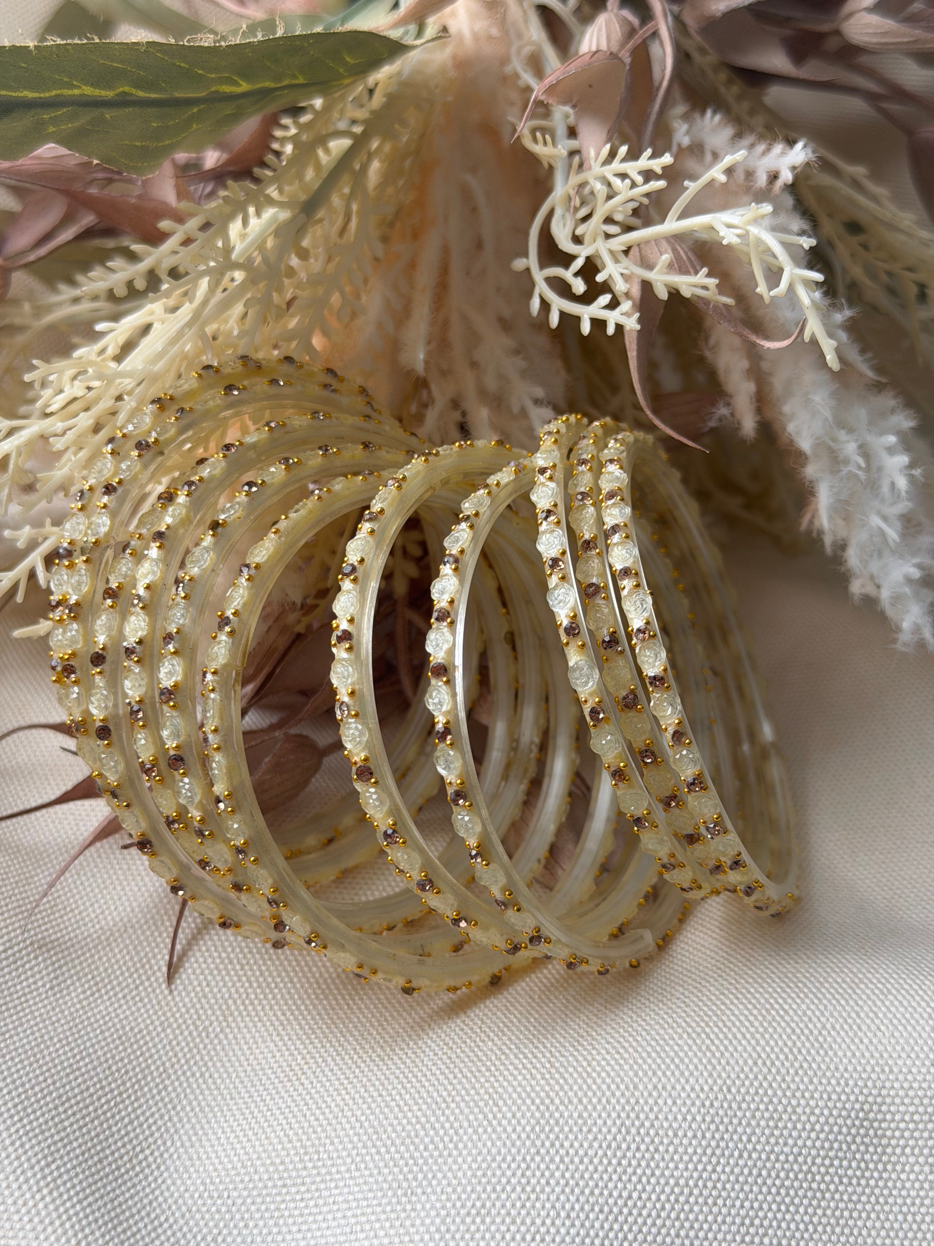 Rose Glass Bangle - White