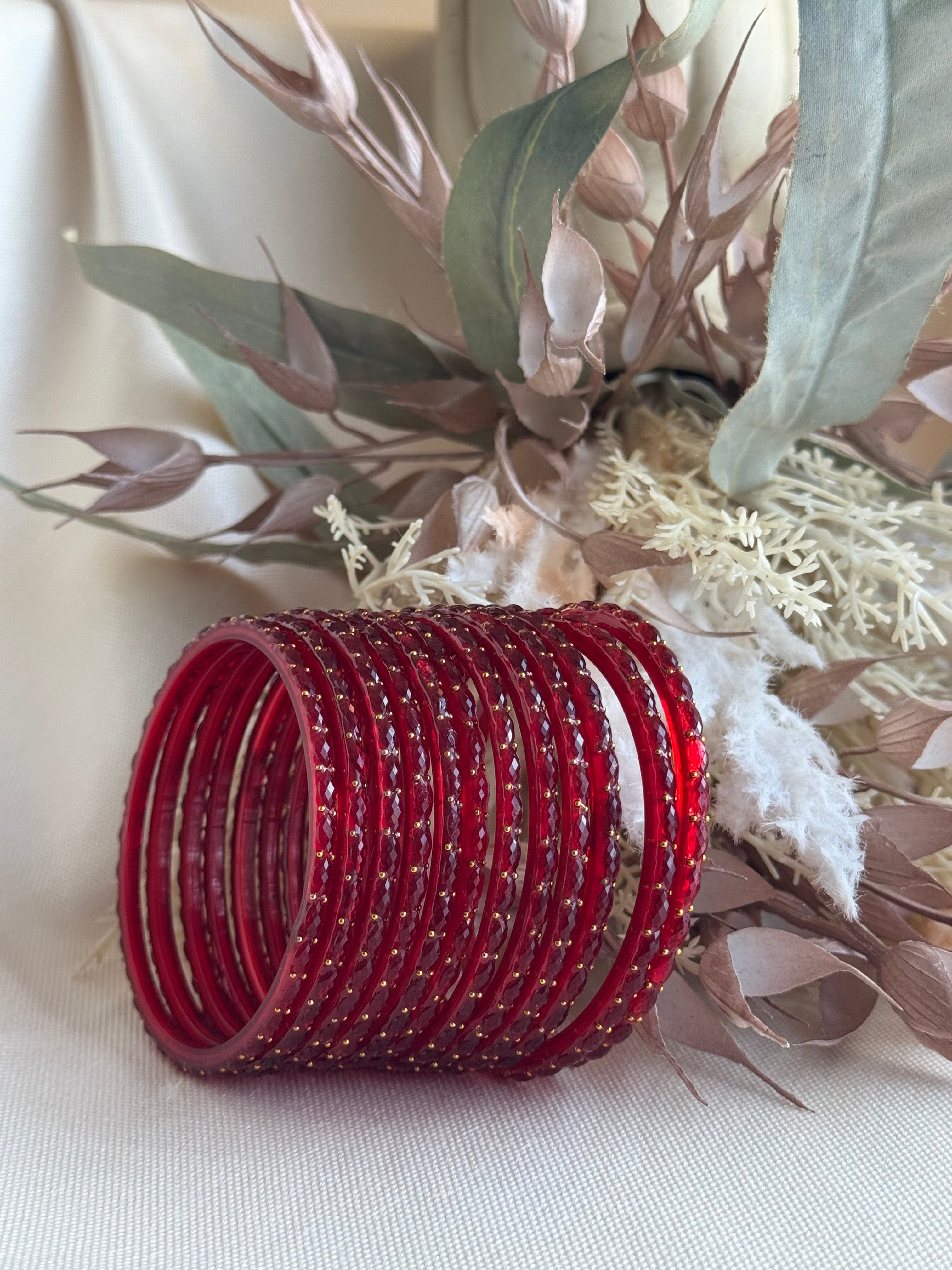 Raindrop Glass Bangle- Red