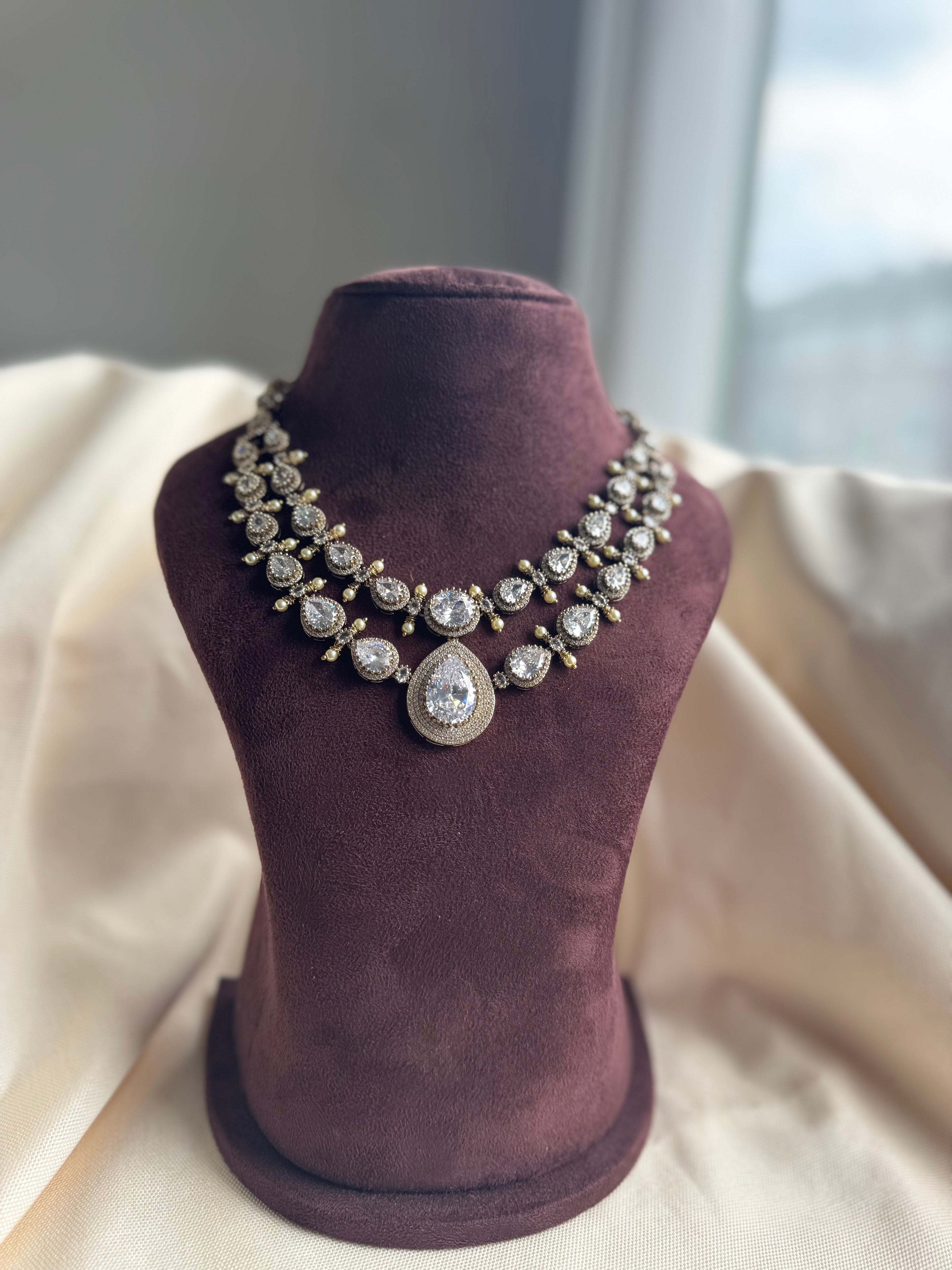 Thanu - Victorian Layered Necklace Set – White