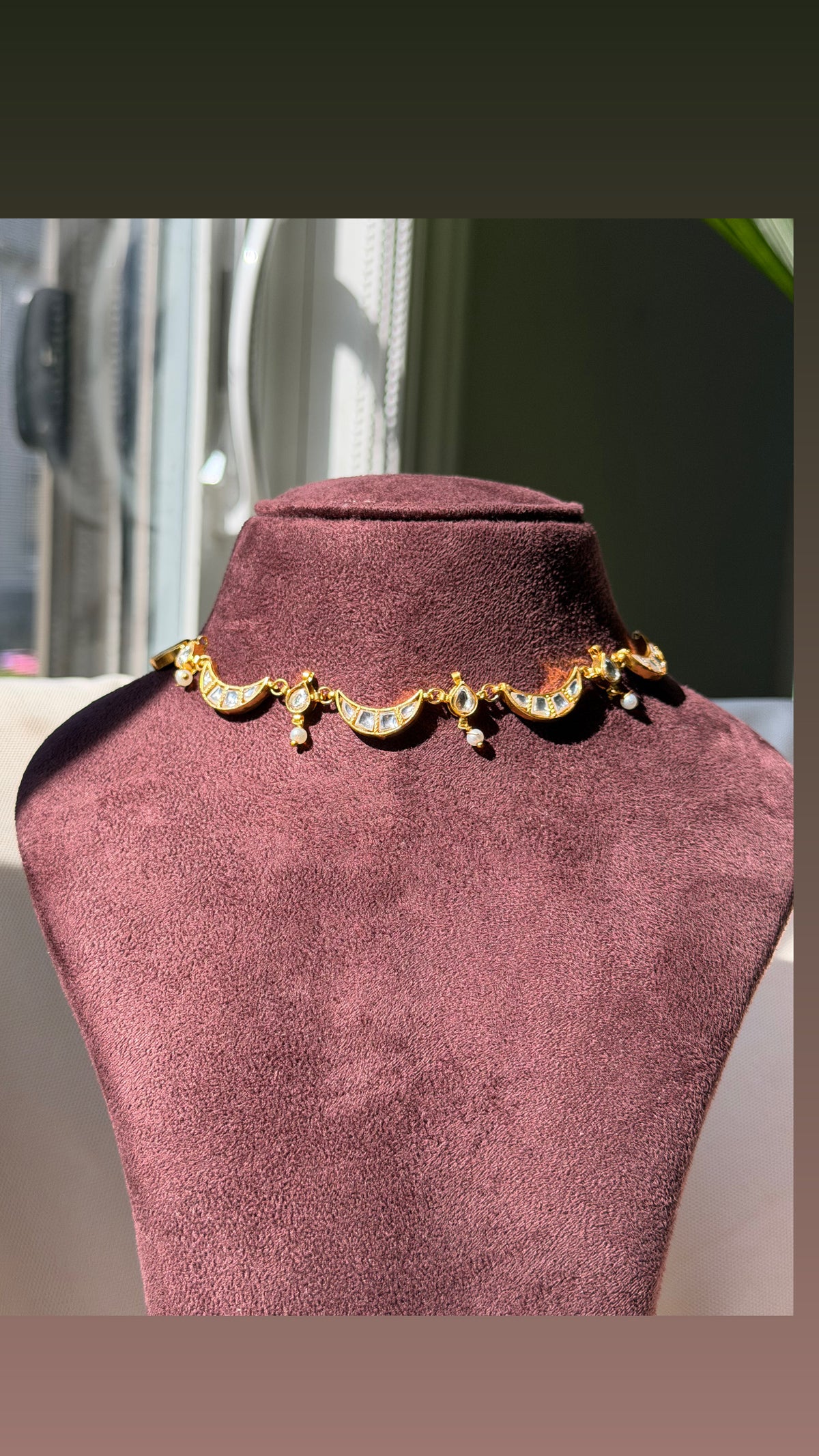 Half moon White stone Necklace