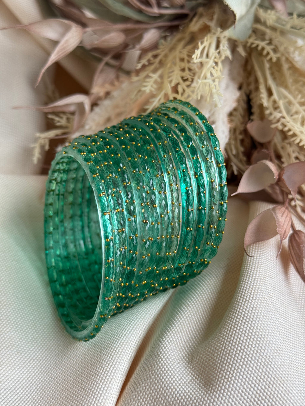 Raindrop Glass Bangle- Dark Mint