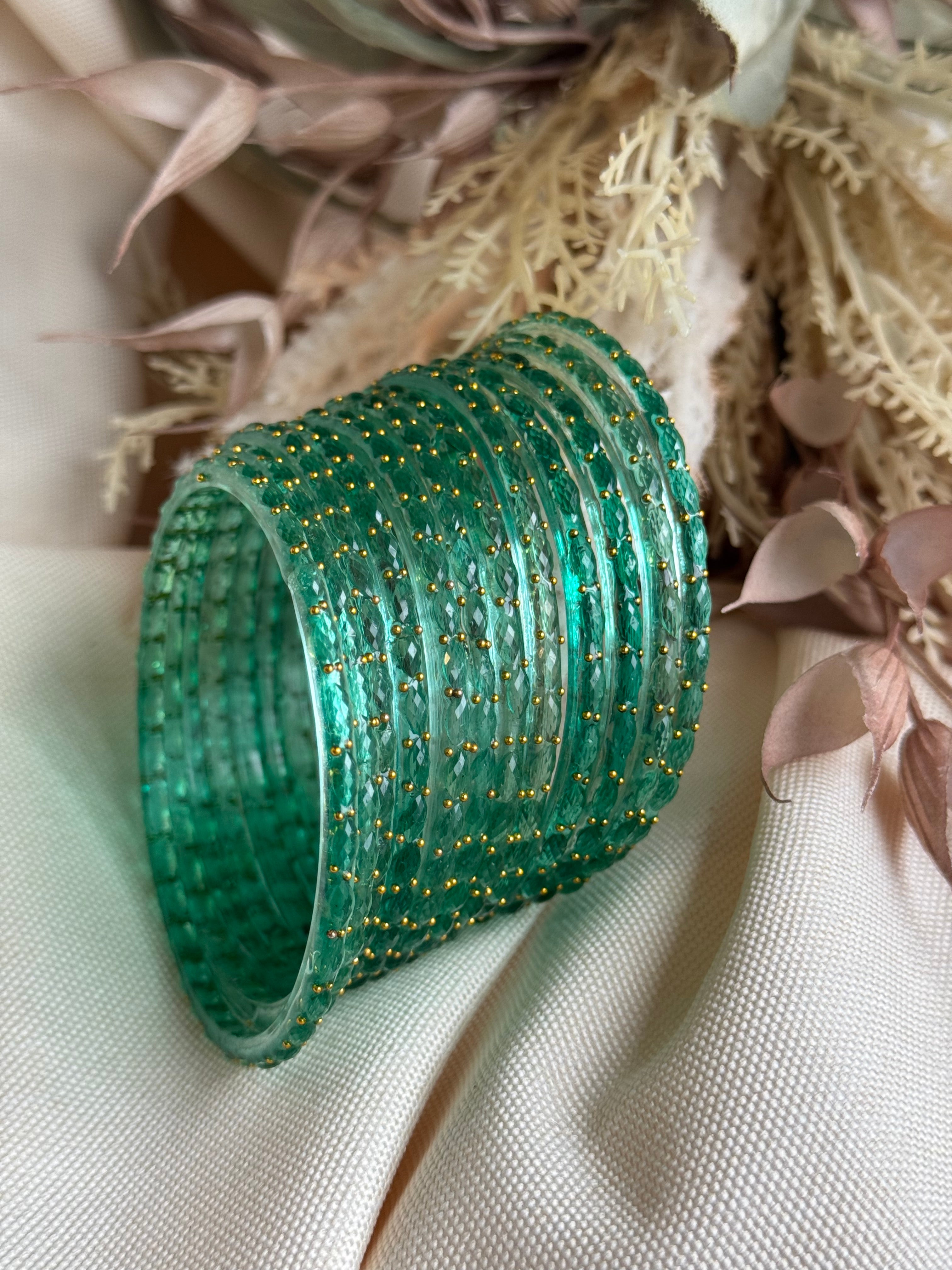Raindrop Glass Bangle- Dark Mint