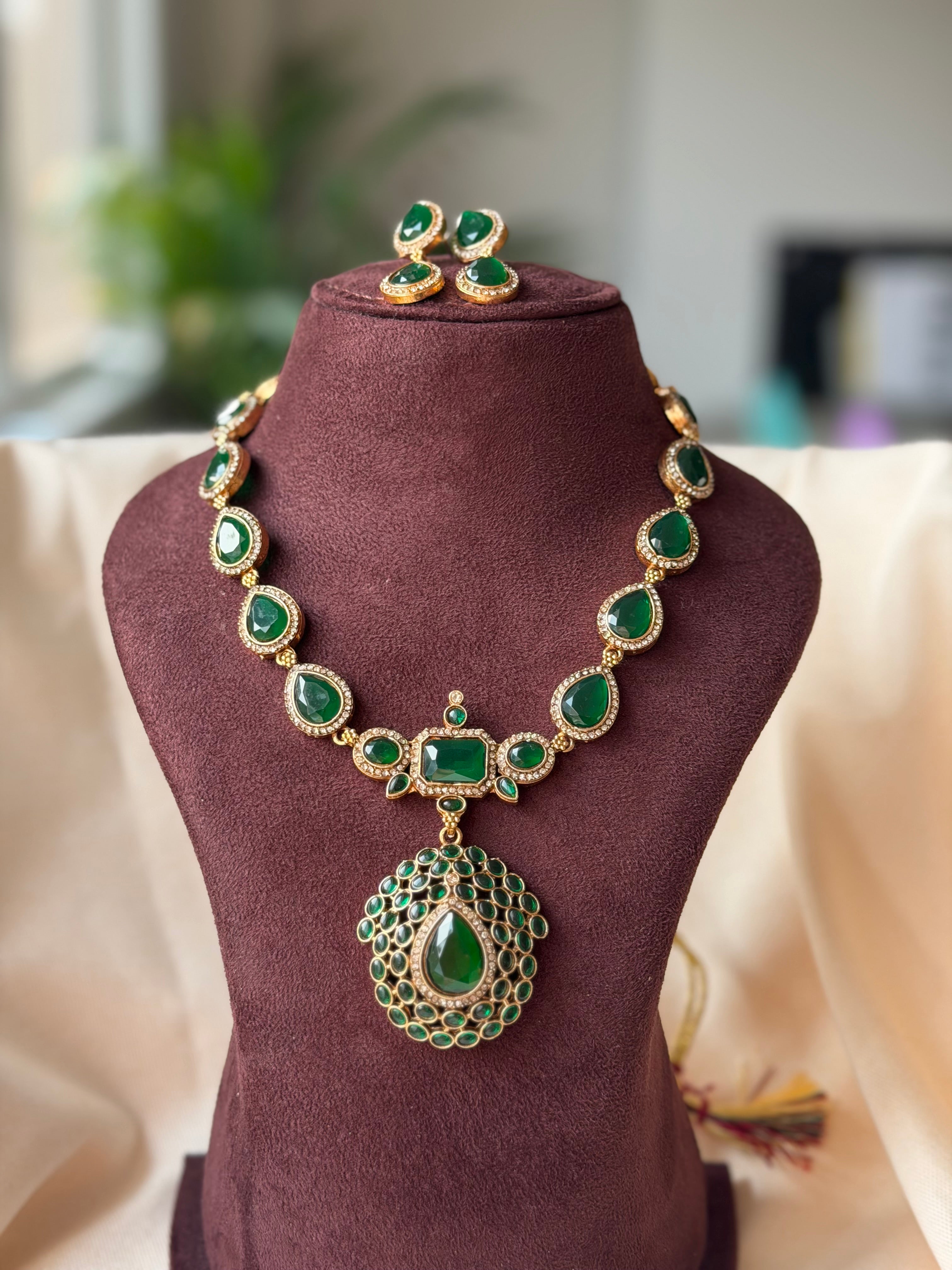 Jothika Inspired Green Necklace Set