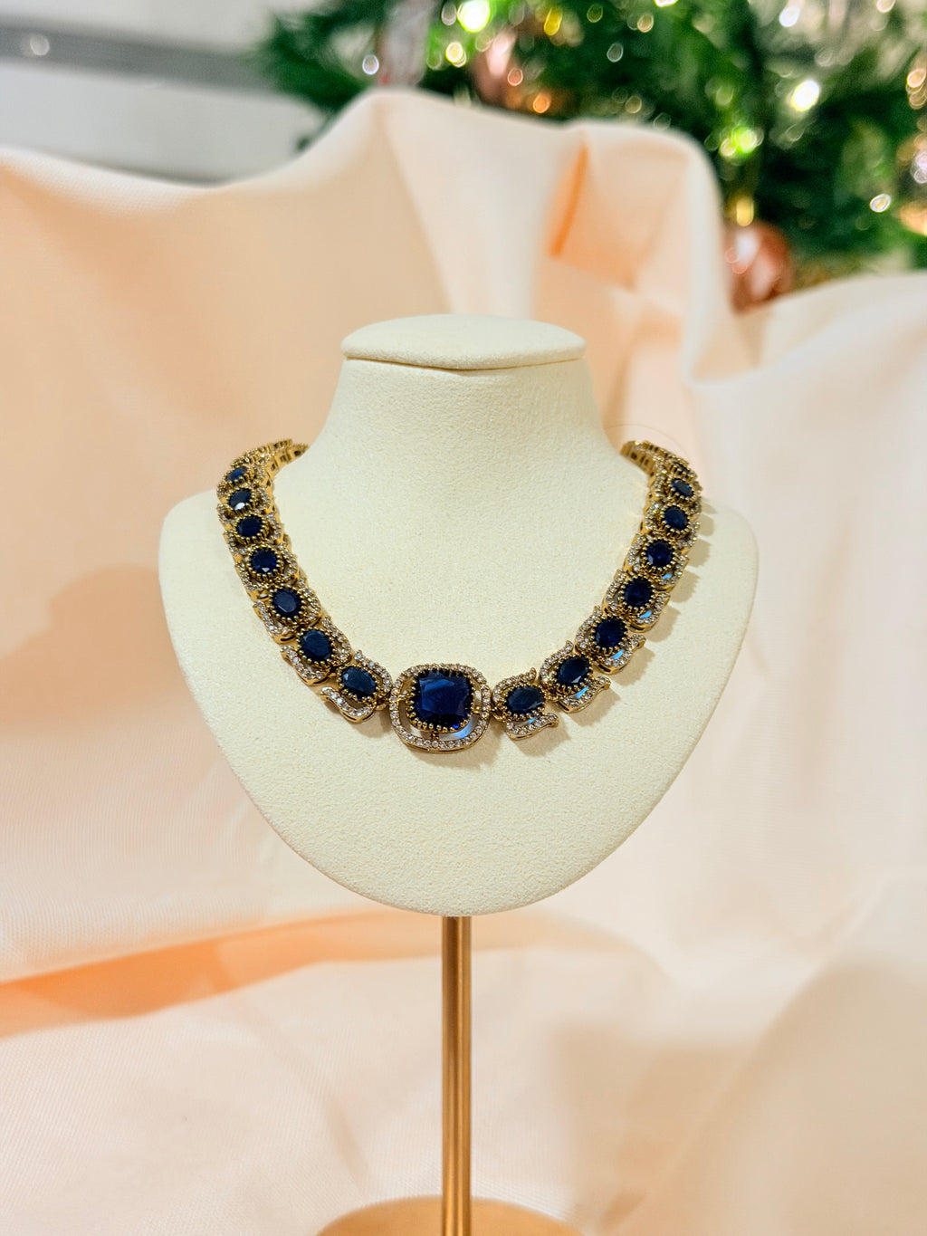 Ashvi- Navy Blue Stone Necklace set