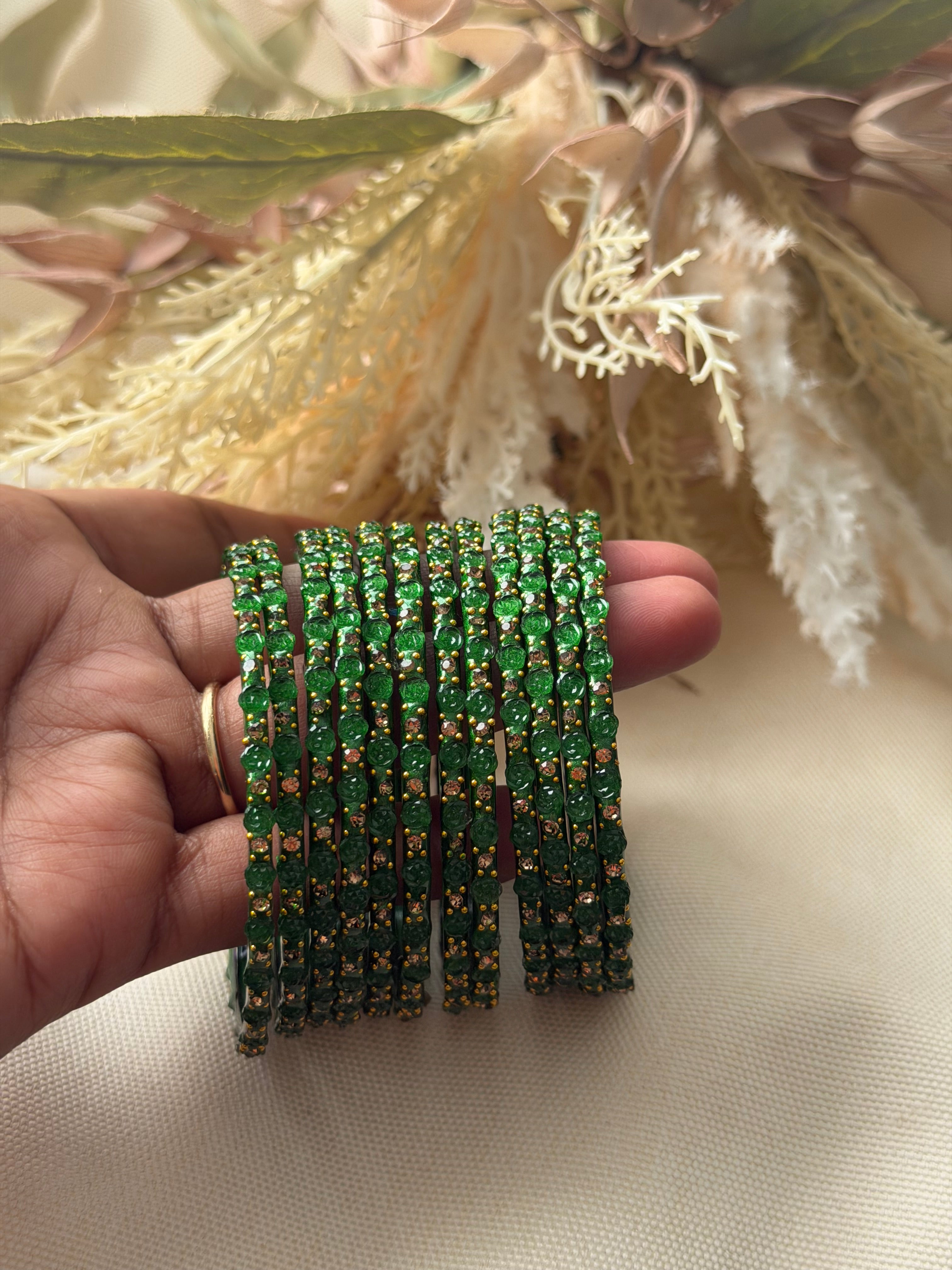 Rose Glass Bangle - Green