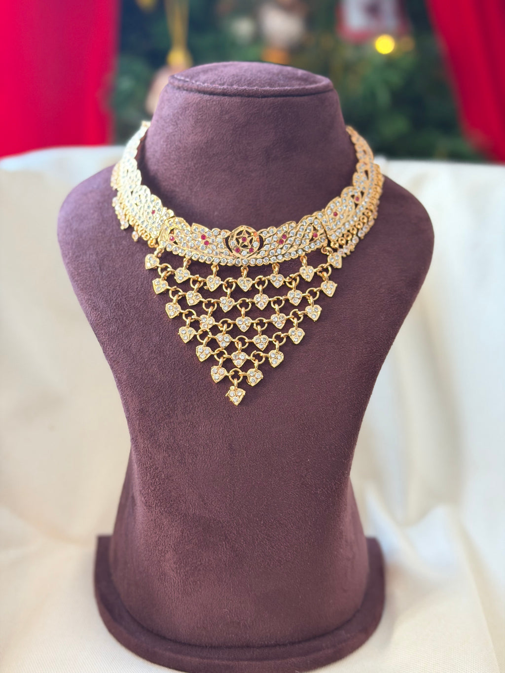 New Impoun White Stone & Pink Stone Heart beads Necklace