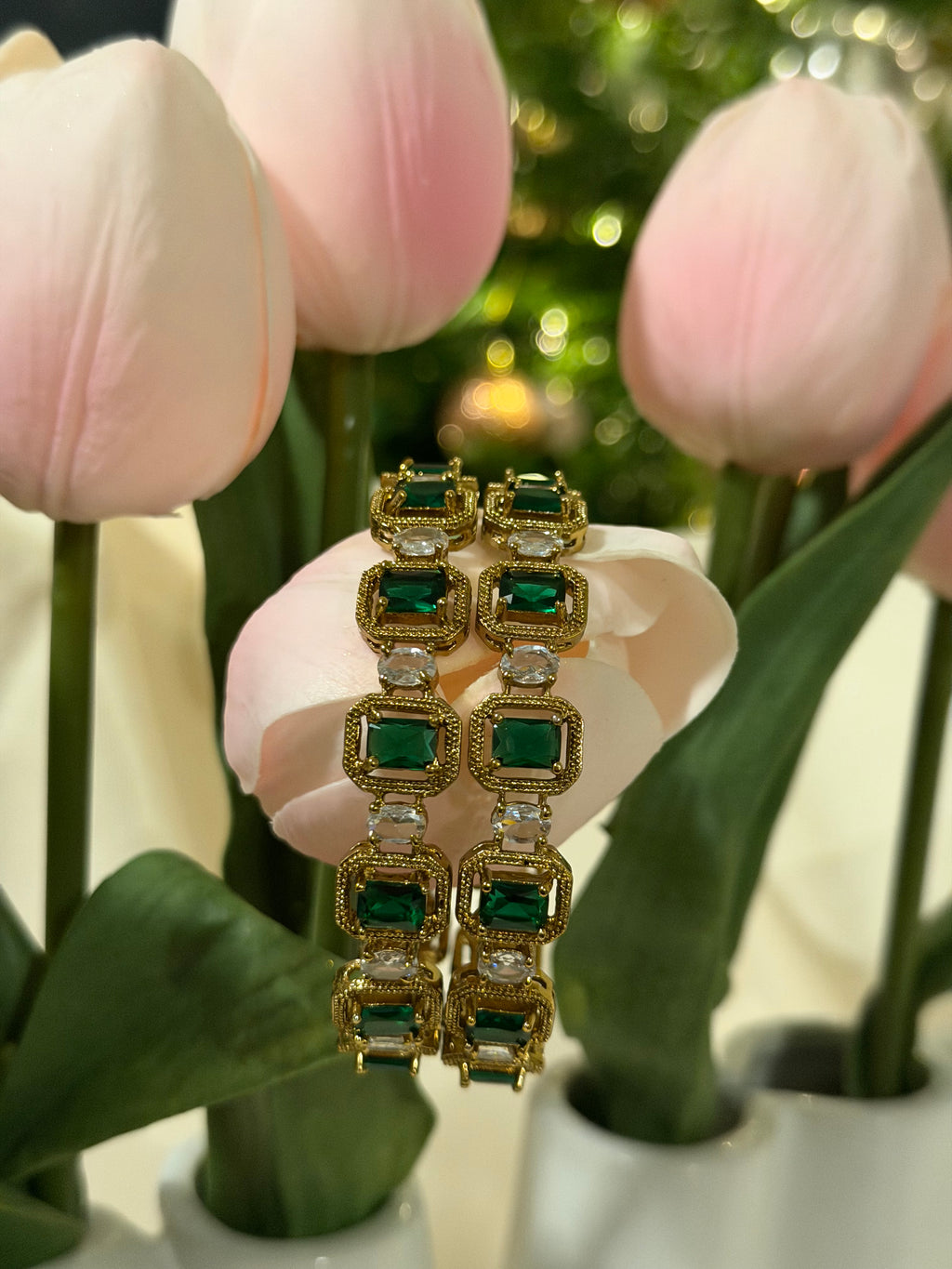 Kavi- AD Stone Bangles – Green