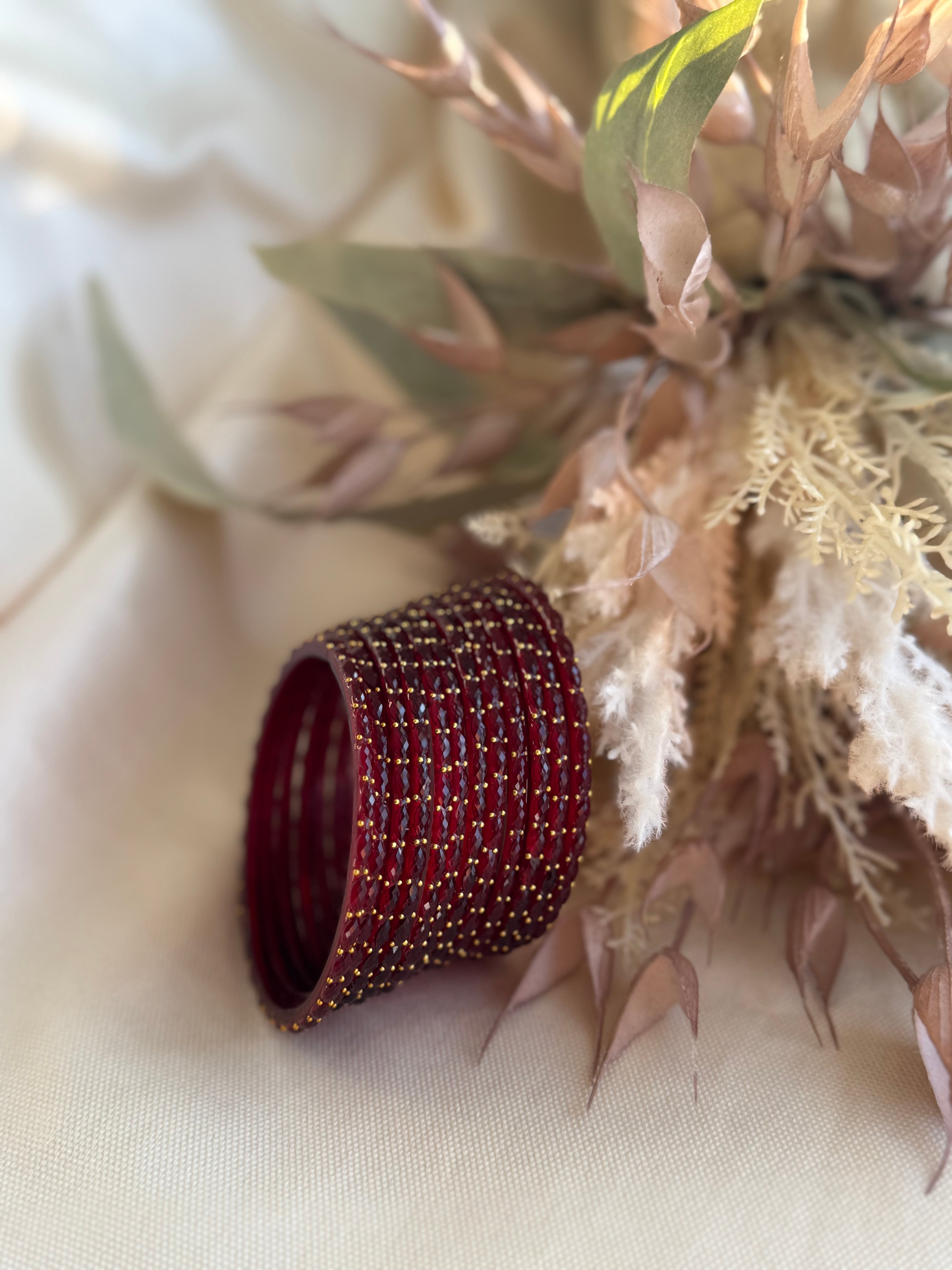 Raindrop Glass Bangle- Wine (Maroon)